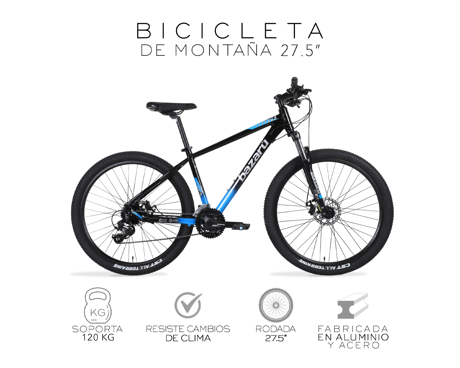 Foto 3 pulgar | Bicicleta De Montaña Rodada 27.5 Todo Terreno 24 Velocidades Cuadro De Aluminio 27.5'' Freno Kak-7 Bazaru Color Azul