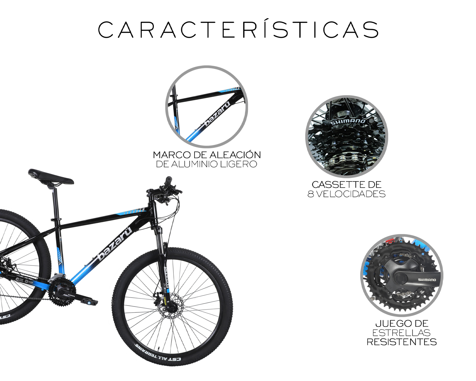 Foto 6 | Bicicleta De Montaña Rodada 27.5 Todo Terreno 24 Velocidades Cuadro De Aluminio 27.5'' Freno Kak-7 Bazaru Color Azul