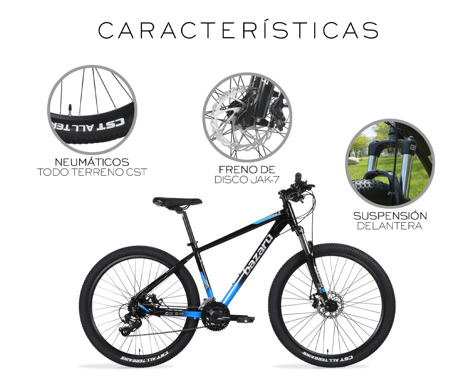 Foto 7 | Bicicleta De Montaña Rodada 27.5 Todo Terreno 24 Velocidades Cuadro De Aluminio 27.5'' Freno Kak-7 Bazaru Color Azul