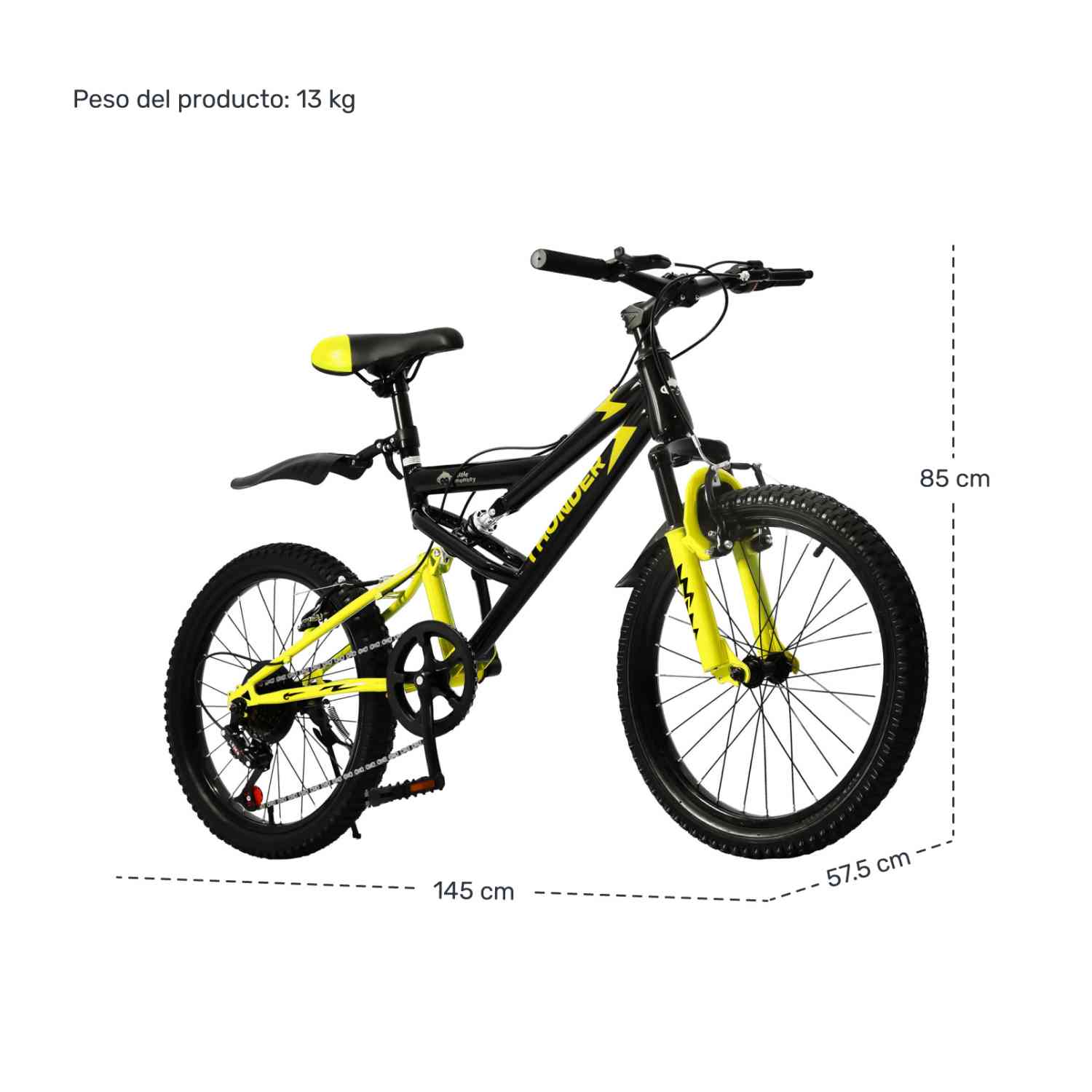 Foto 5 | Bicicleta Montaña Infantil Niños R20 7 Vel Doble Suspension Amarillo