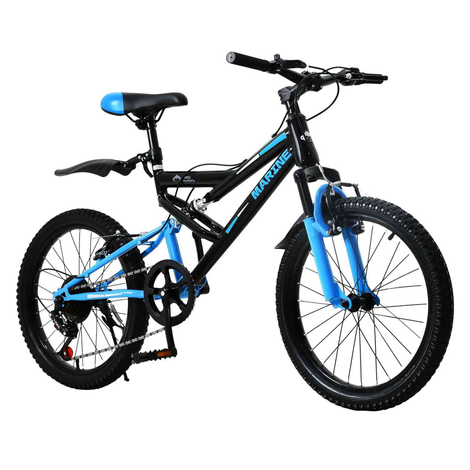 Bicicleta Montaña Infantil Niños R20 7 Vel Doble Suspension Azul