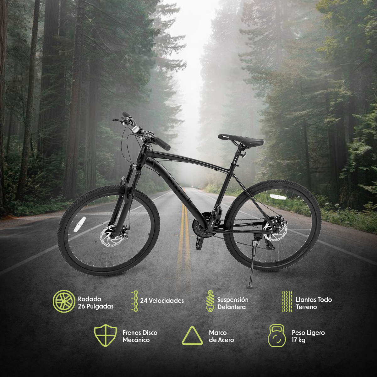 Foto 2 | Bicicleta de Montaña Bywell Rodada 26″ de 24 Velocidades Negro
