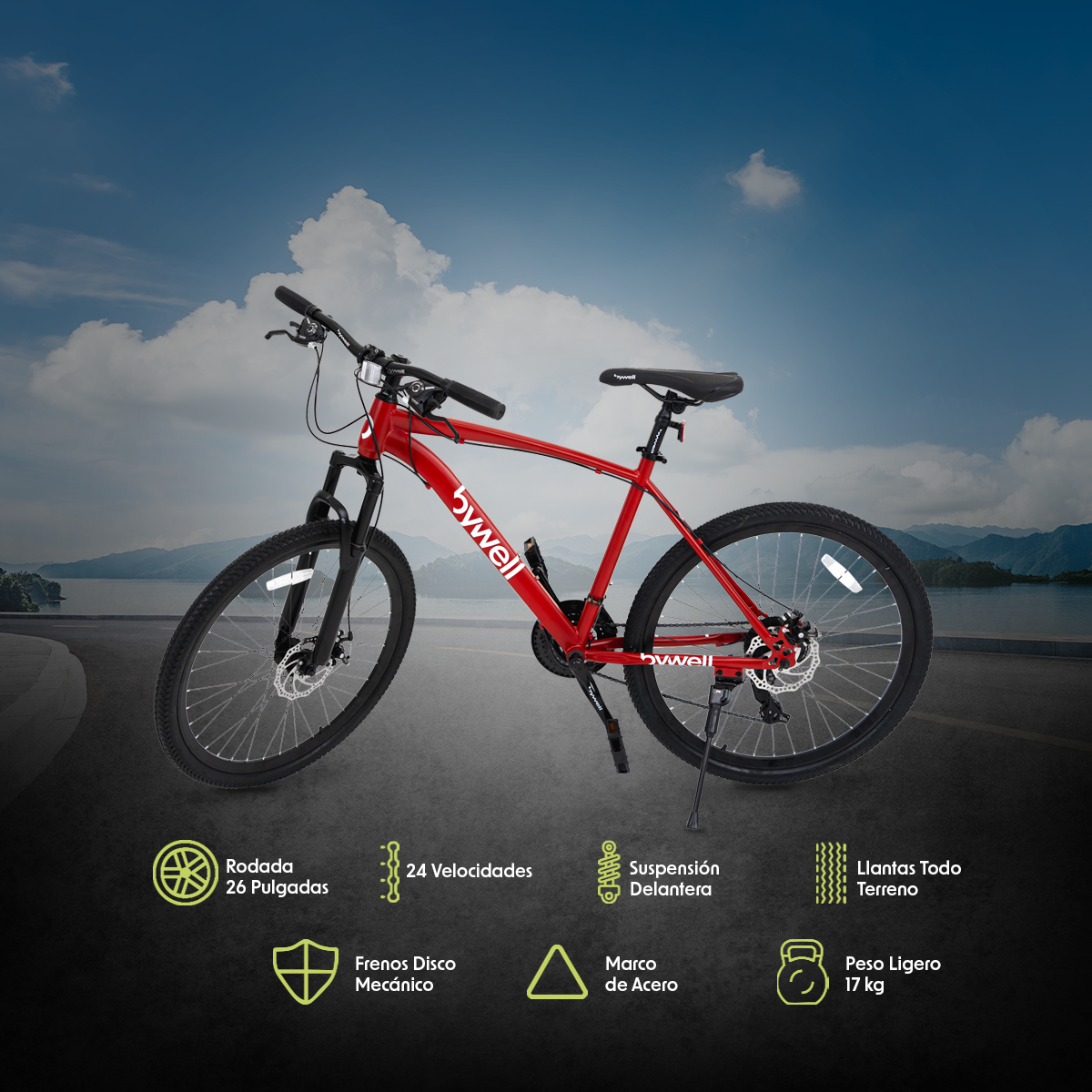 Foto 2 | Bicicleta de Montaña Bywell Rodada 26″ de 24 Velocidades Rojo