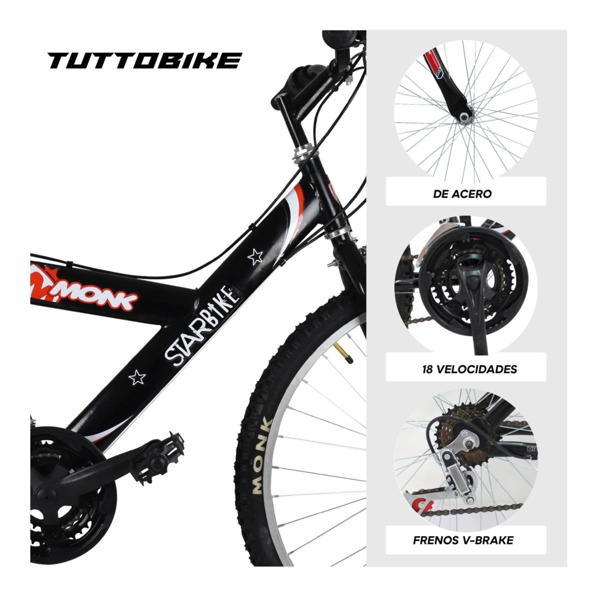 Foto 4 pulgar | Bicicleta De Montaña Monk Starbike R26 Negro