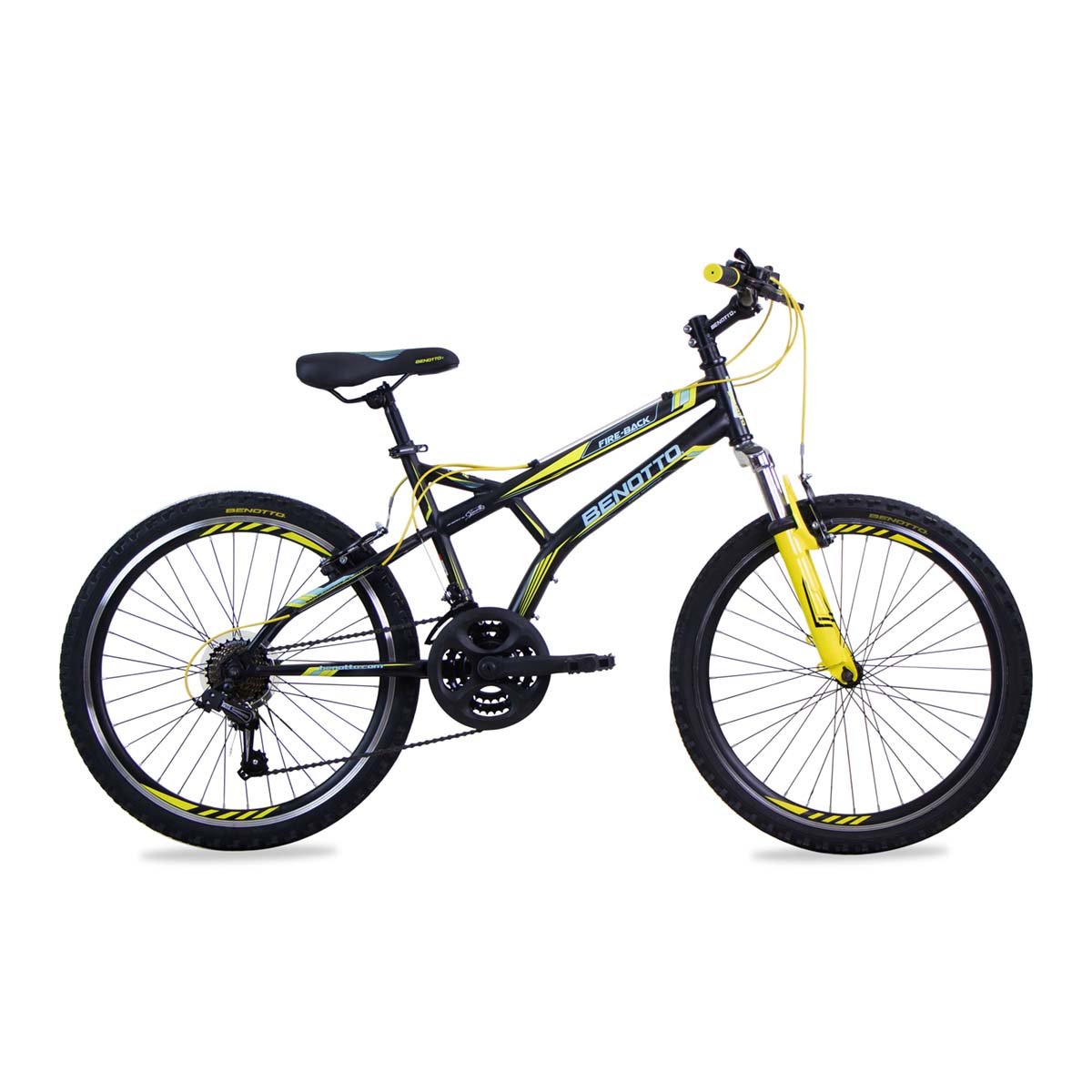 Foto 2 pulgar | Bicicleta Benotto Montaña Fire Back R24 21v. Hombre Fs Frenos 'v' Acero Negro/amarillo Neon Talla:un