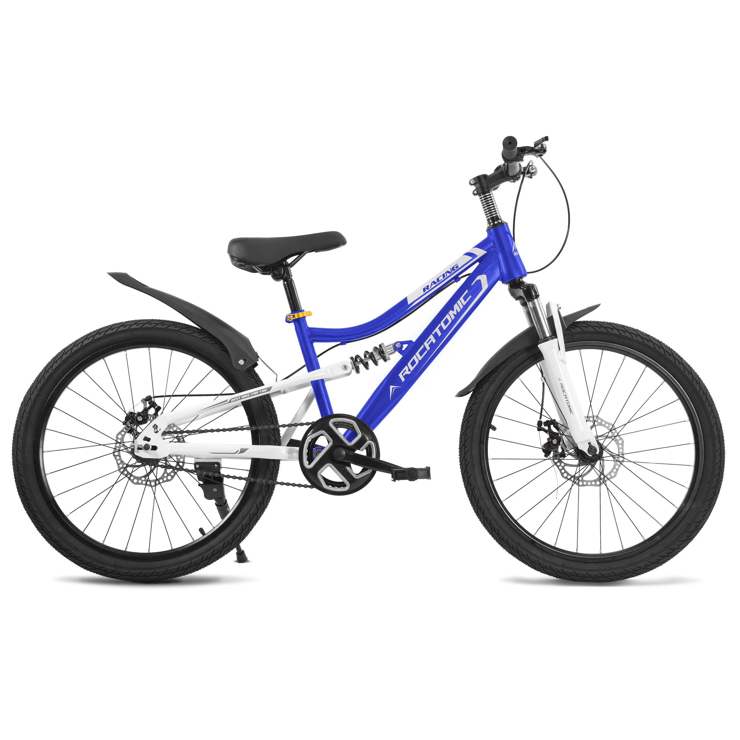 Rocatomic | Bicicleta Racing | Rodada 22 | Cuadro 12” | Doble Suspensión | Bicicleta De Montaña (Azul)