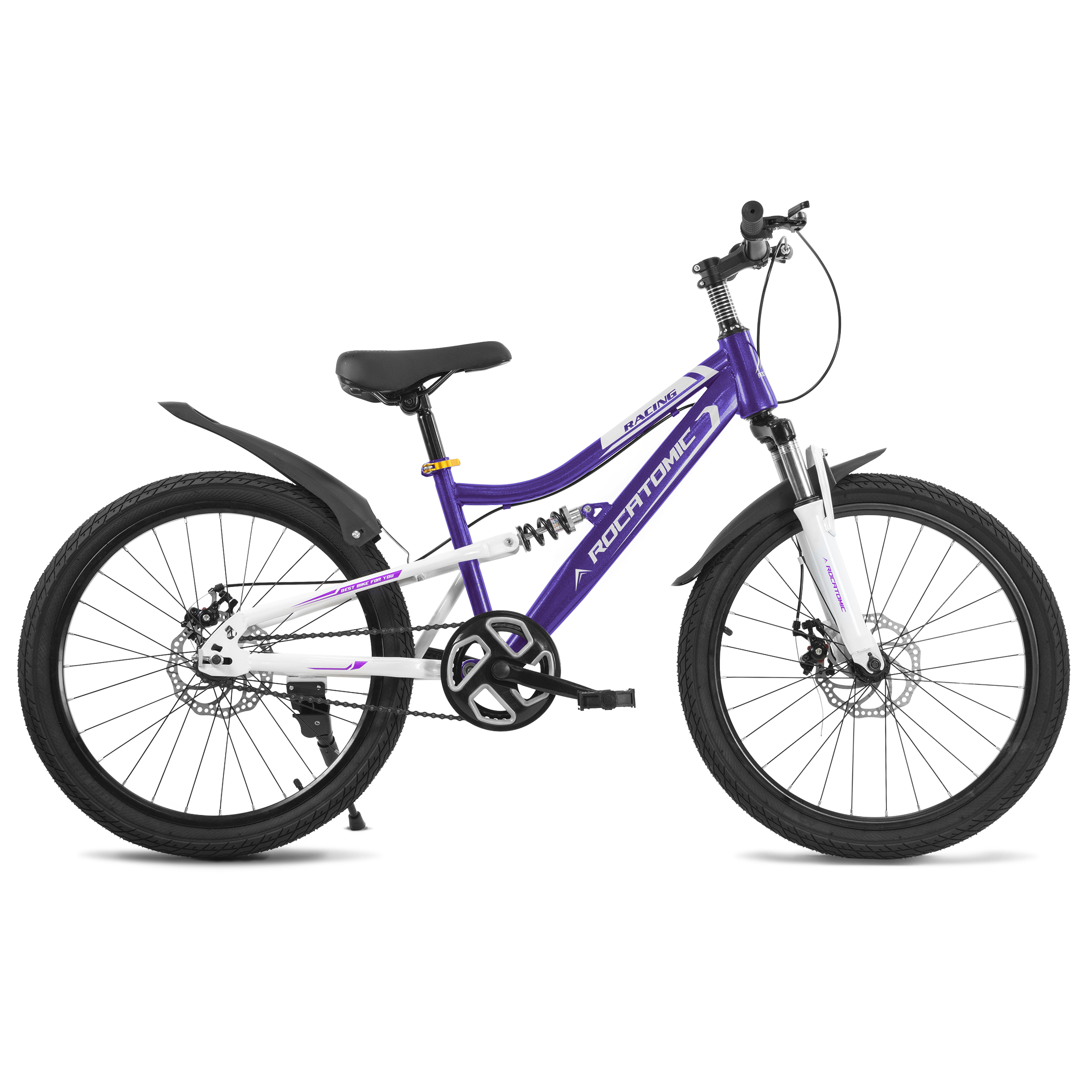 Foto 2 pulgar | Bicicleta Racing Rocatomic Rodada 22 Cuadro 12” Doble Suspensión Bicicleta de Montaña Morada