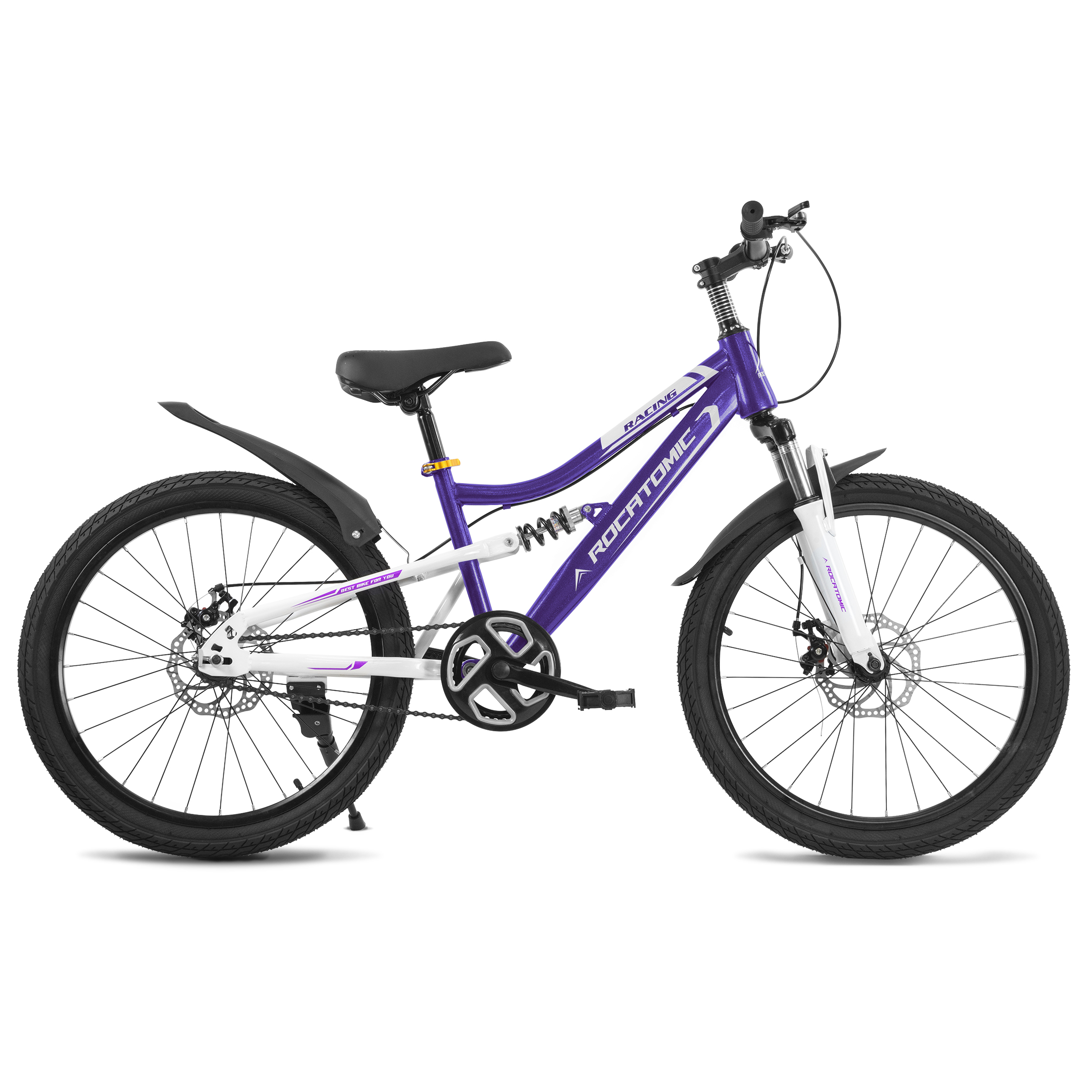 Rocatomic | Bicicleta Racing | Rodada 22 | Cuadro 12” | Doble Suspensión | Bicicleta De Montaña (Morado)