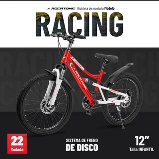 Foto 2 | Bicicleta Racing Rocatomic Rodada 22 Cuadro 12” Doble Suspensión Bicicleta de Montaña Roja