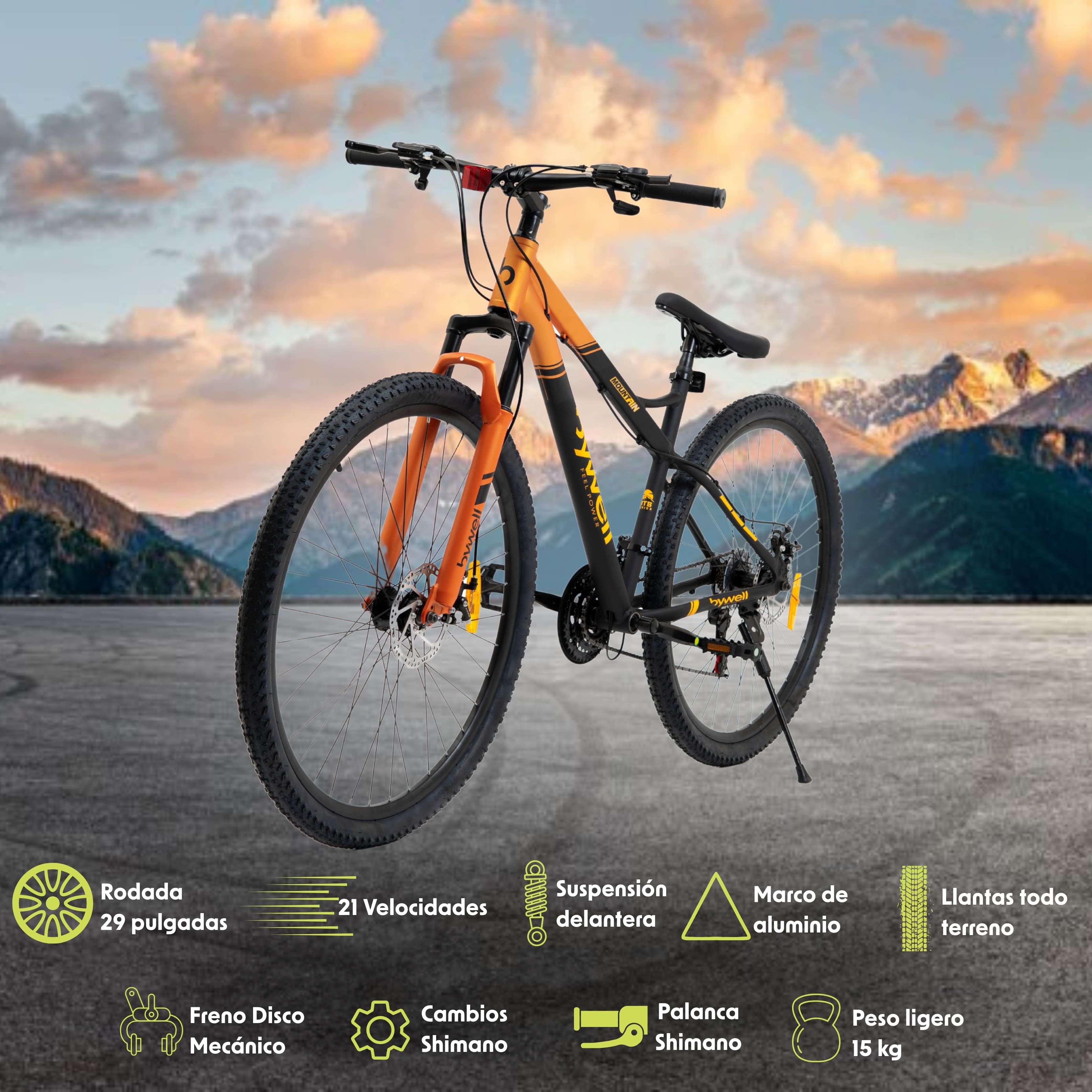 Foto 4 pulgar | Bicicleta de Montaña Bywell Shimano Velocidad 21 Rodada 29 Naranja y Negro