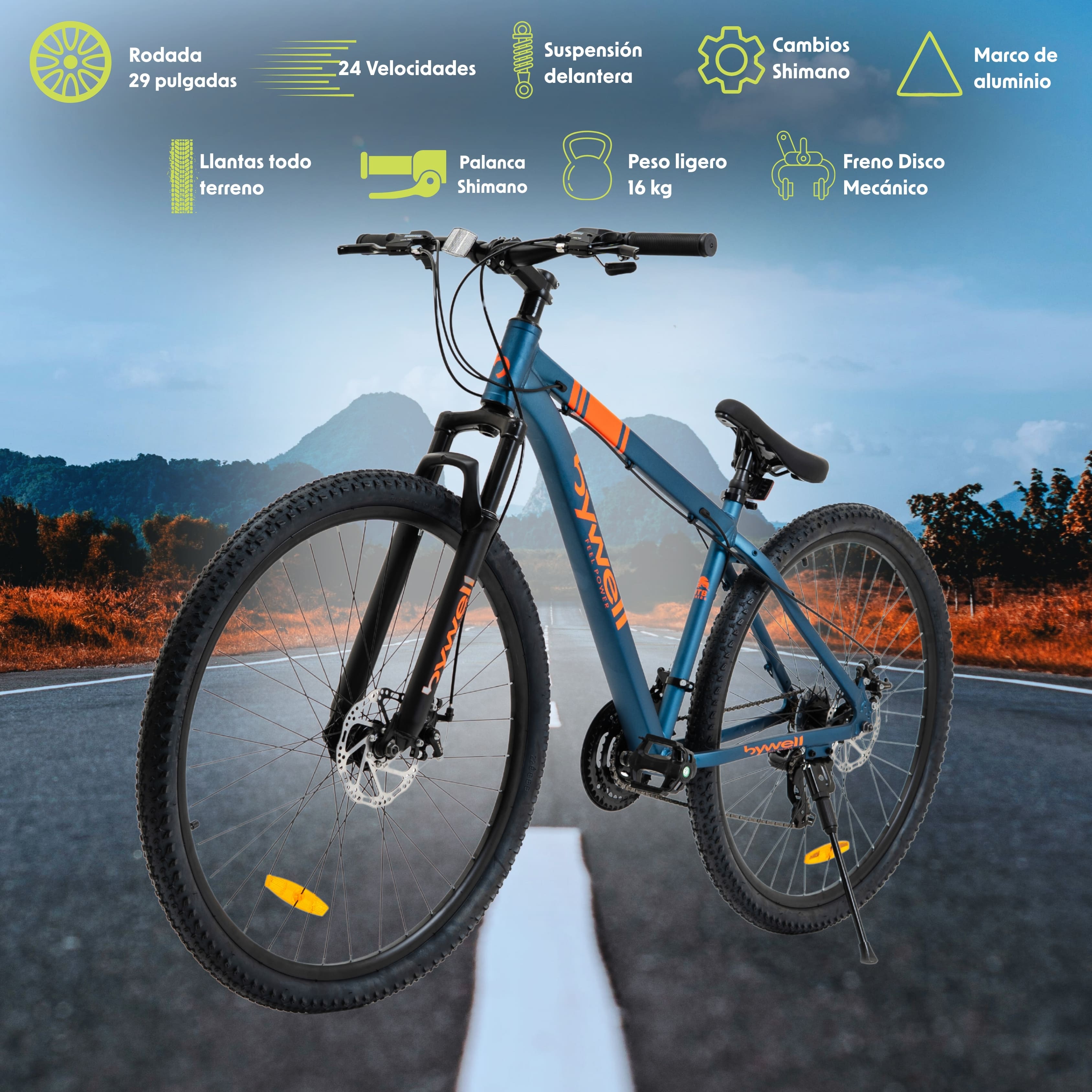 Foto 3 | Bicicleta de Montaña Bywell Shimano Velocidad 24 Rodada 29 Azul y Naranja