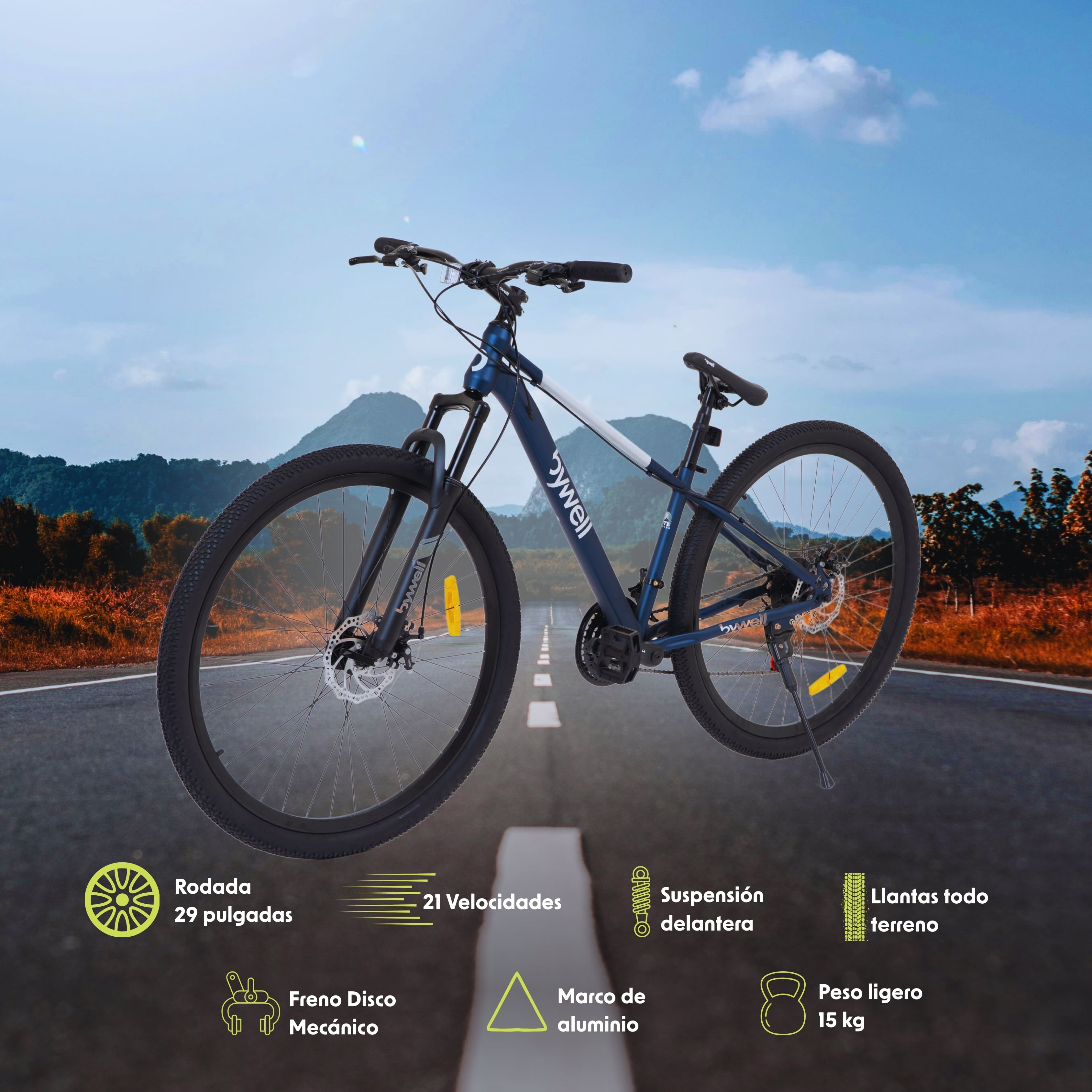 Foto 4 pulgar | Bicicleta de Montaña Bywell Velocidad 21 Aluminio Rodada 29 Azul