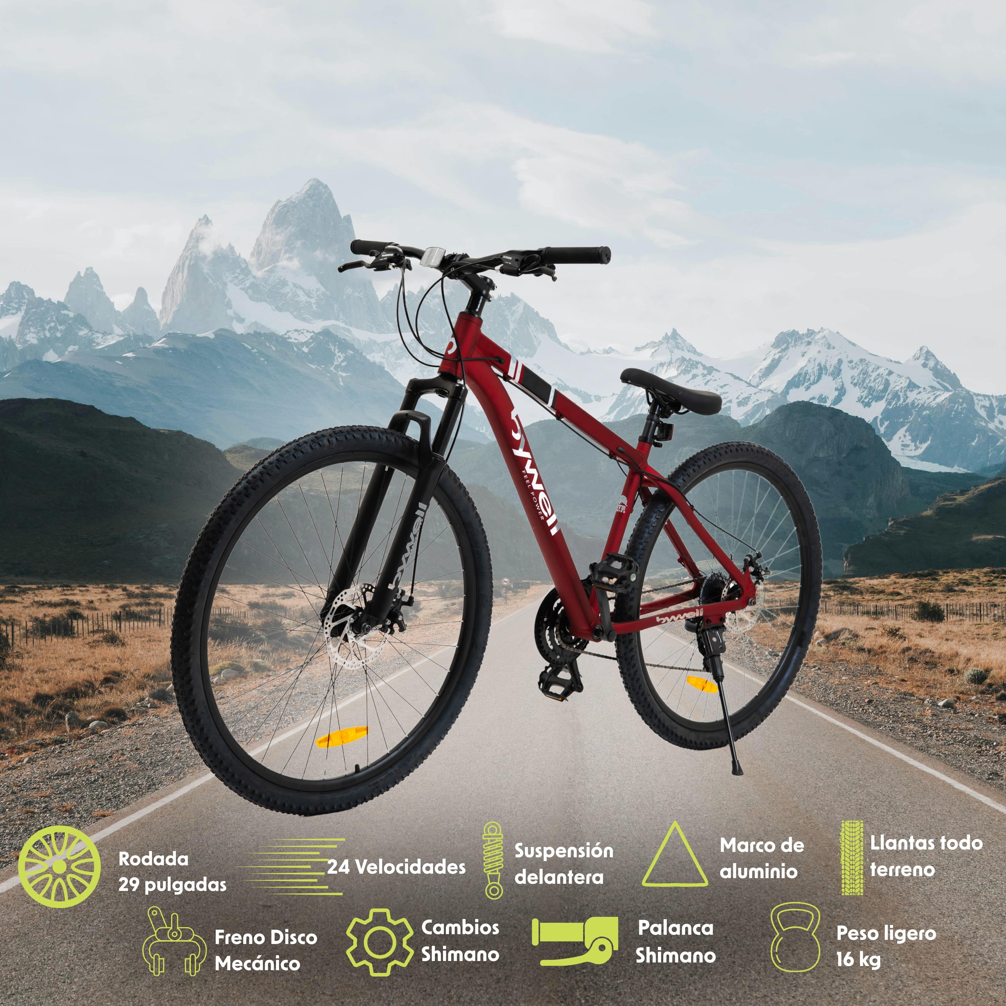 Foto 4 pulgar | Bicicleta de Montaña Bywell Shimano Velocidad 24 Rodada 29 Vino