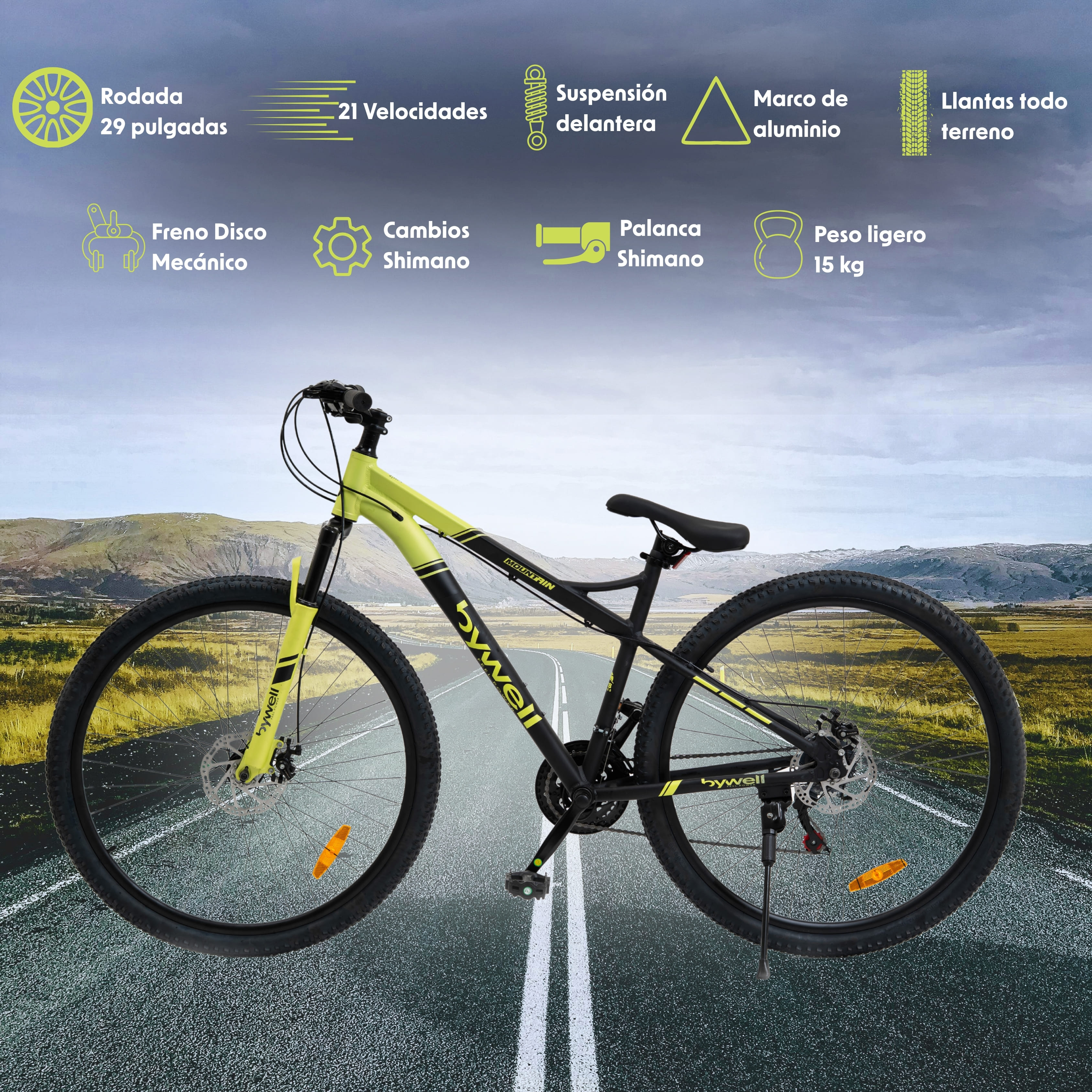 Foto 3 | Bicicleta de Montaña Bywell Shimano Velocidad 21 Rodada 29 Verde y Negro
