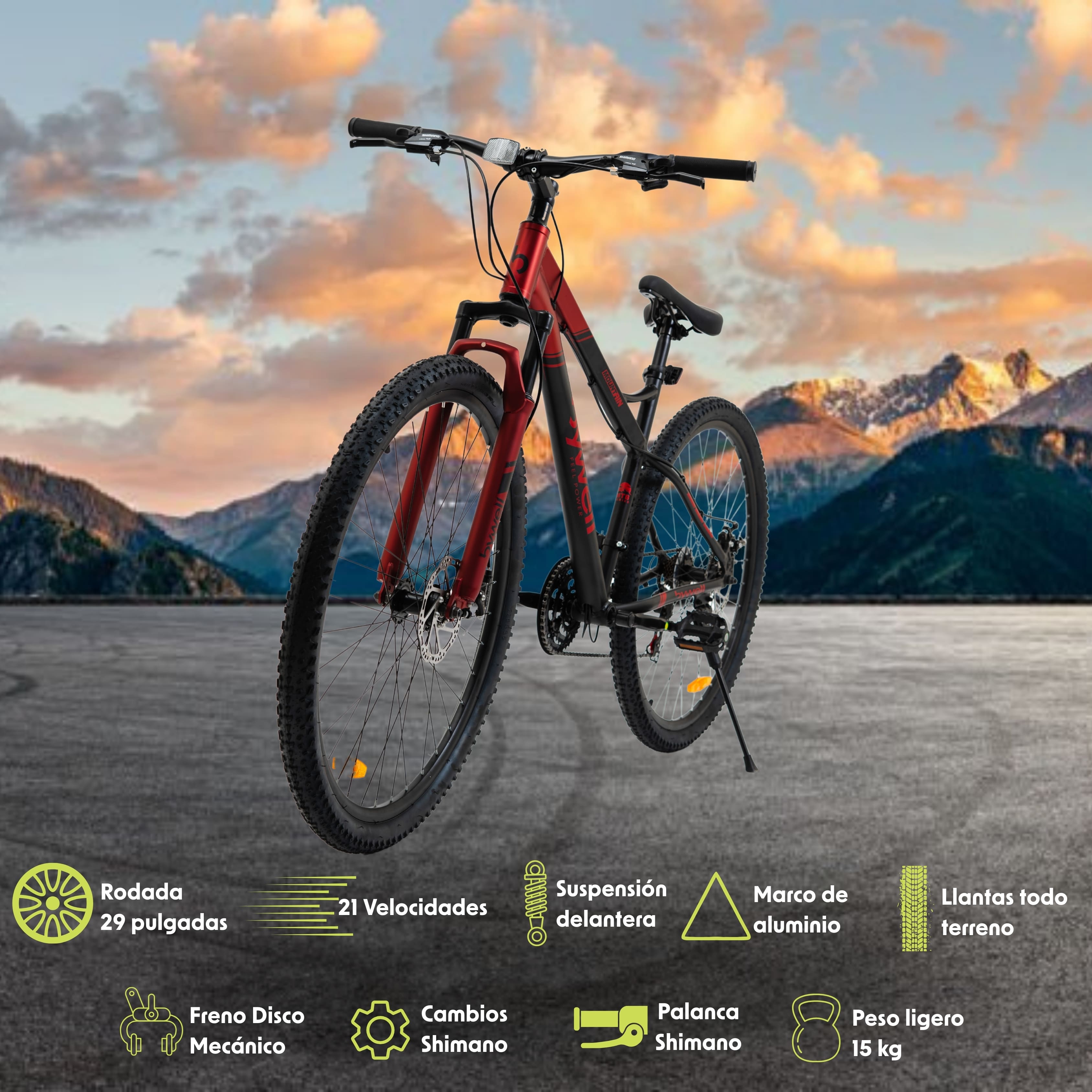 Foto 4 pulgar | Bicicleta de Montaña Bywell Shimano Velocidad 21 Rodada 29 Rojo y Negro