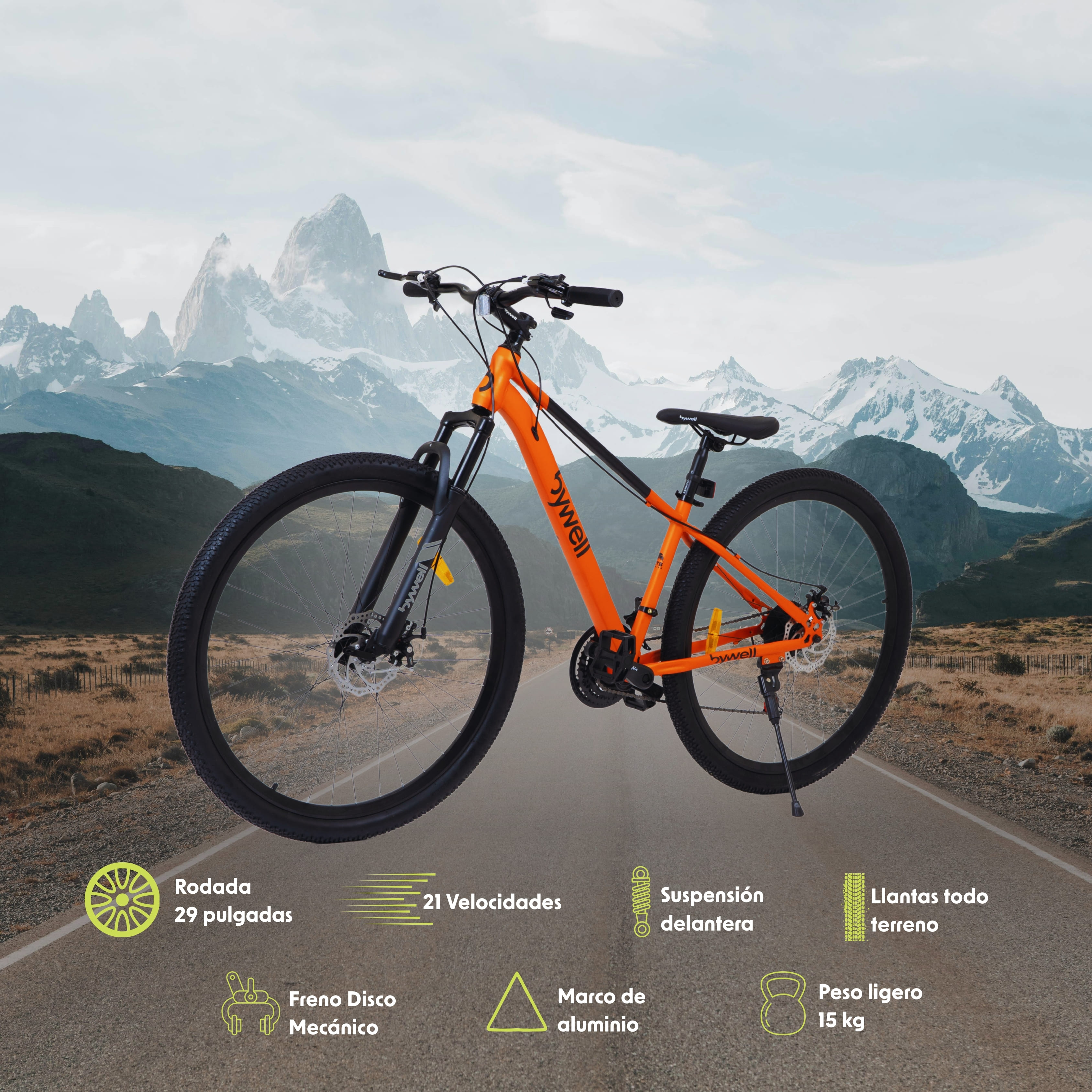 Foto 4 pulgar | Bicicleta de Montaña Bywell Velocidad 21 Aluminio Rodada 29 Naranja