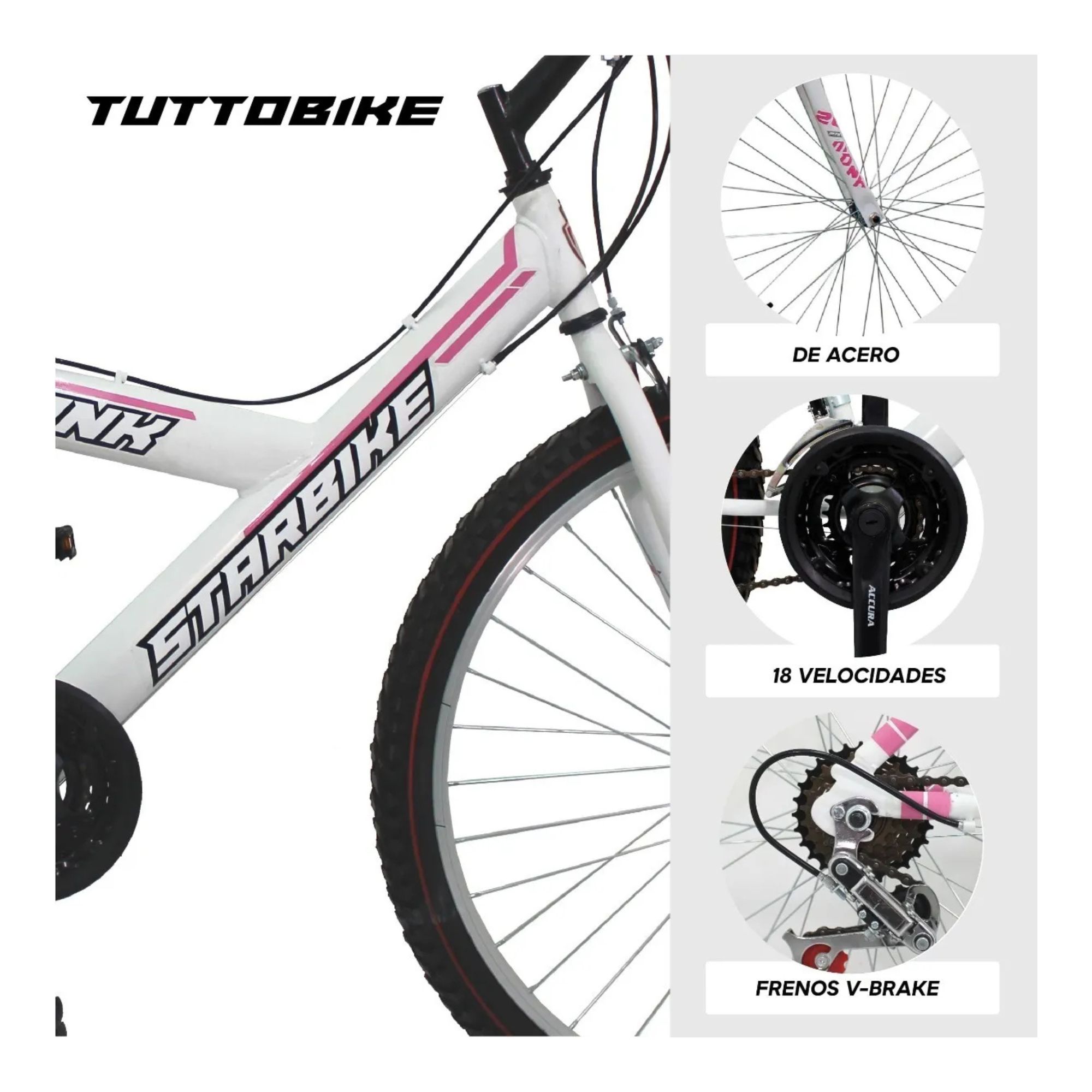 Foto 3 | Bicicleta De Montaña Monk Starbike 2.1  R26 Blanca Rosa