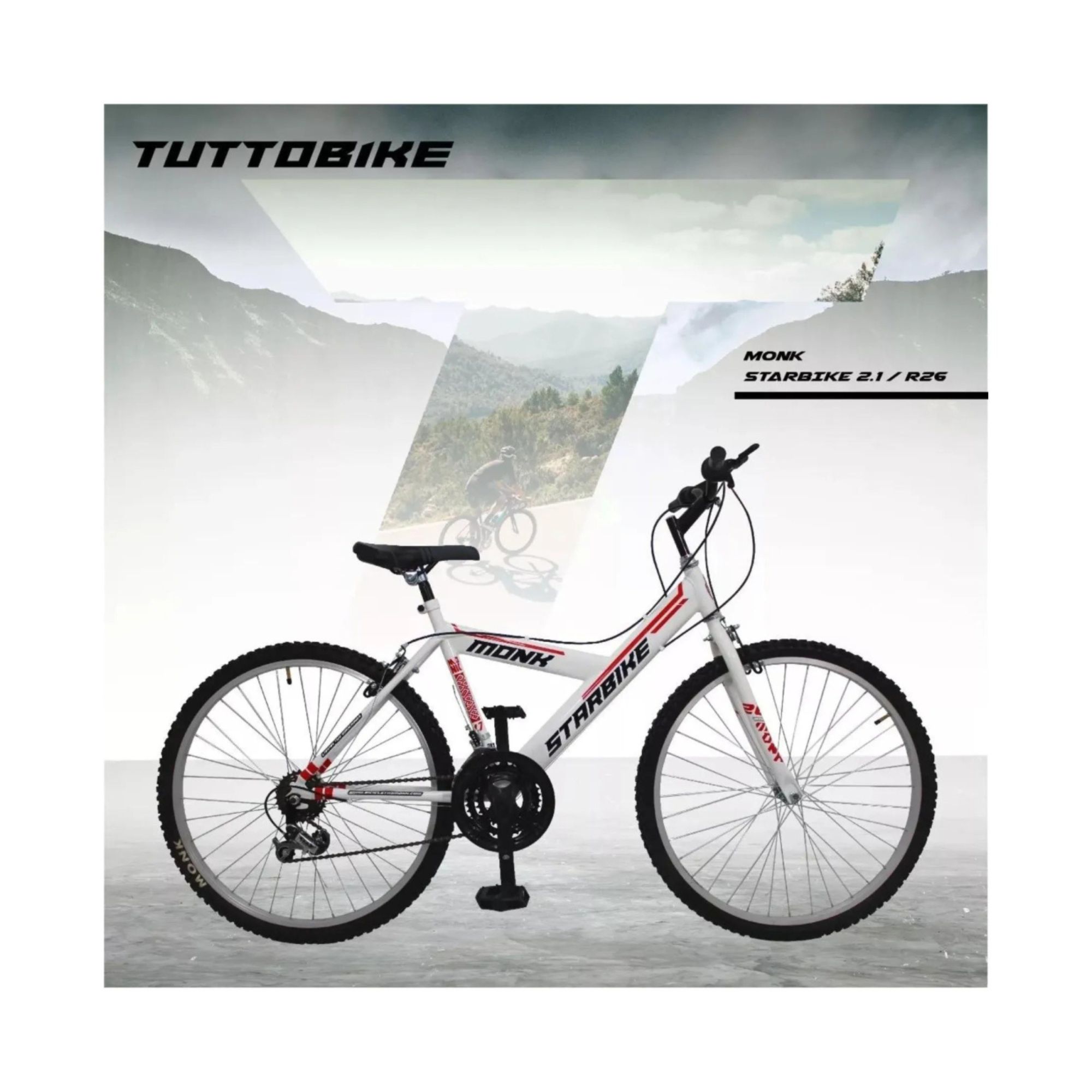 Foto 7 pulgar | Bicicleta De Montaña Monk Starbike 2.1  R26 Blanca Roja