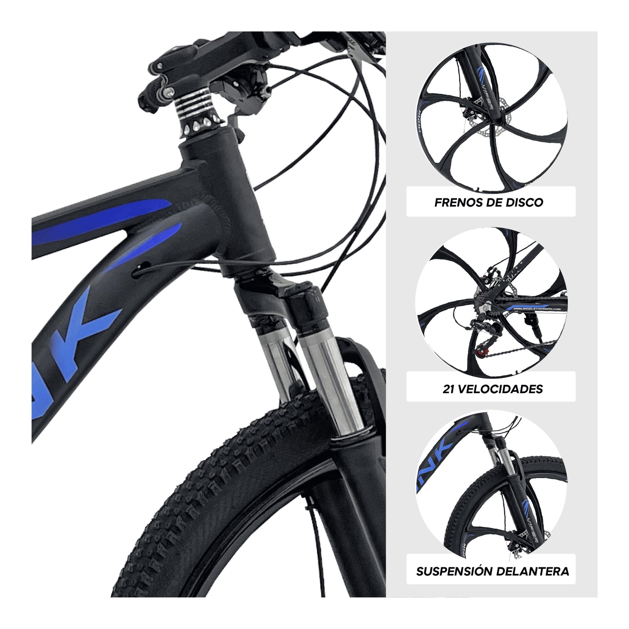 Foto 4 pulgar | Bicicleta De Montaña Monk Viper R26 21 Velocidades Negro Y Azul