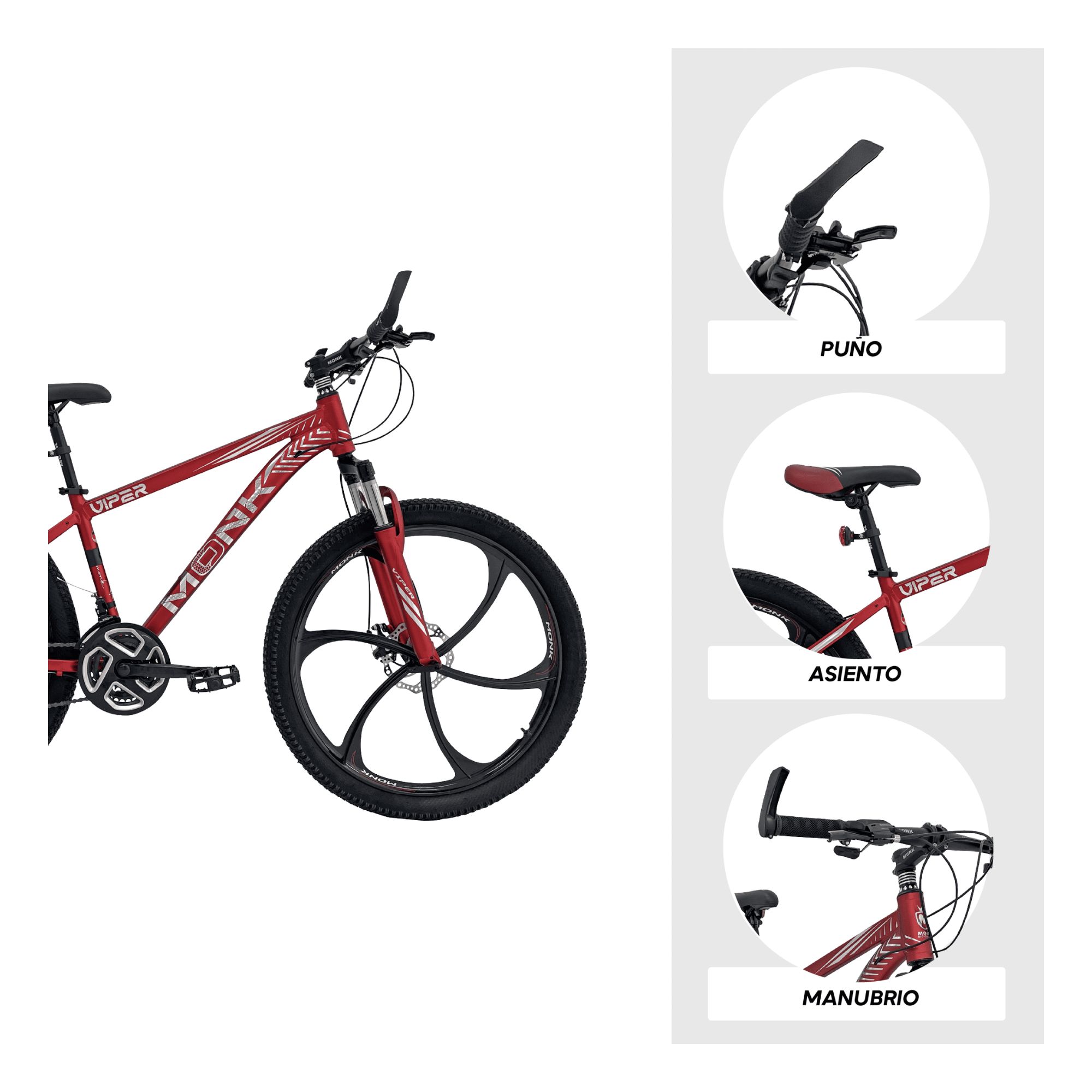 Foto 5 pulgar | Bicicleta De Montaña Monk Viper R26 21 Velocidades Rojo