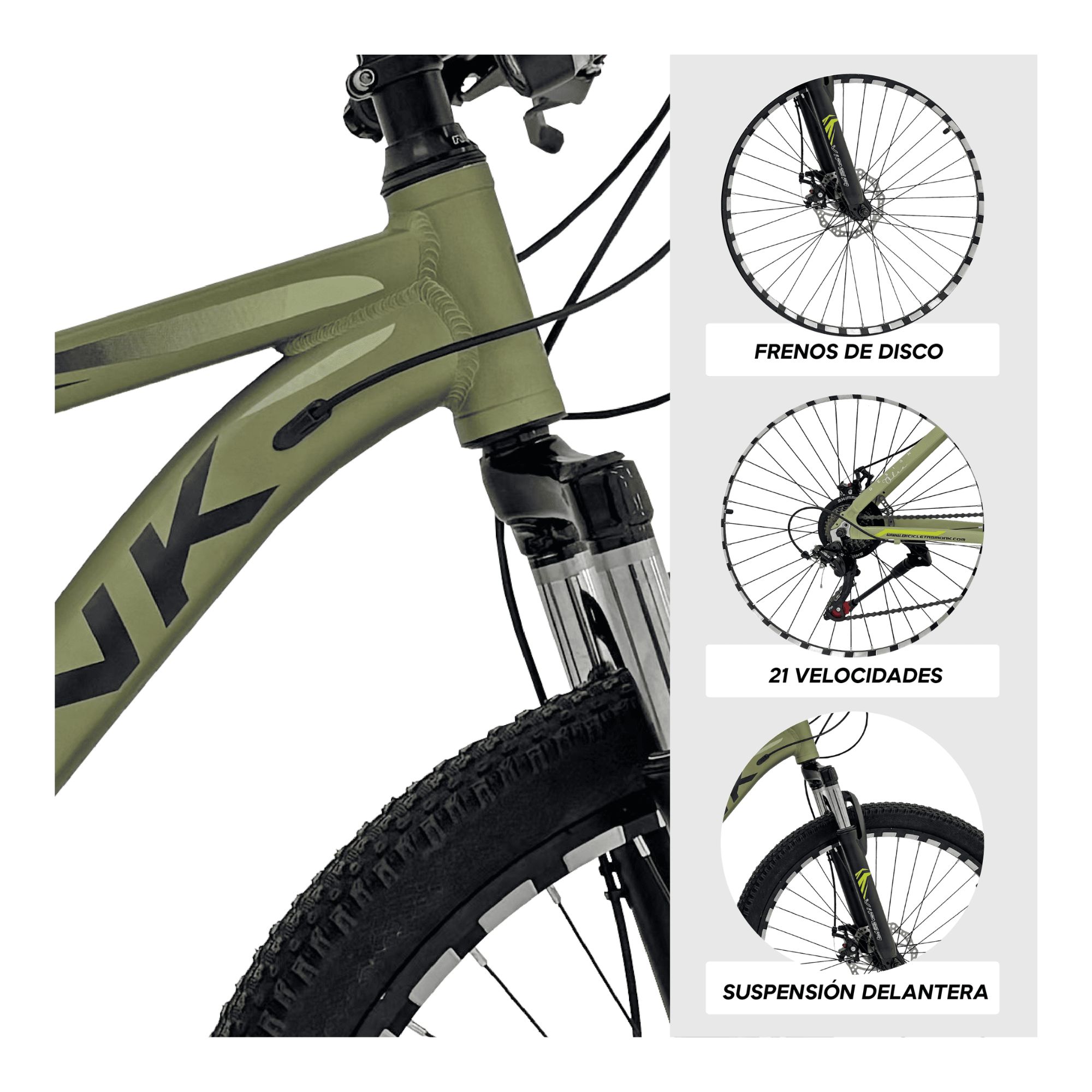 Foto 4 pulgar | Bicicleta De Montaña Monk Viper R26 21 Velocidades Verde
