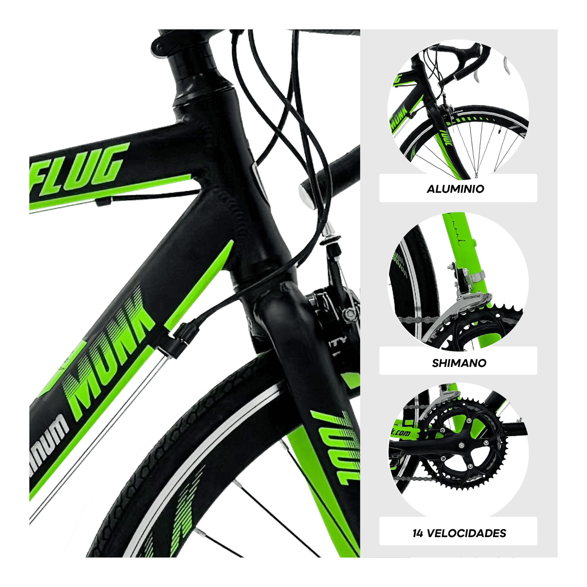 Foto 3 | Bicicleta De Ruta Monk Flug Rodada 700 Negro Verde