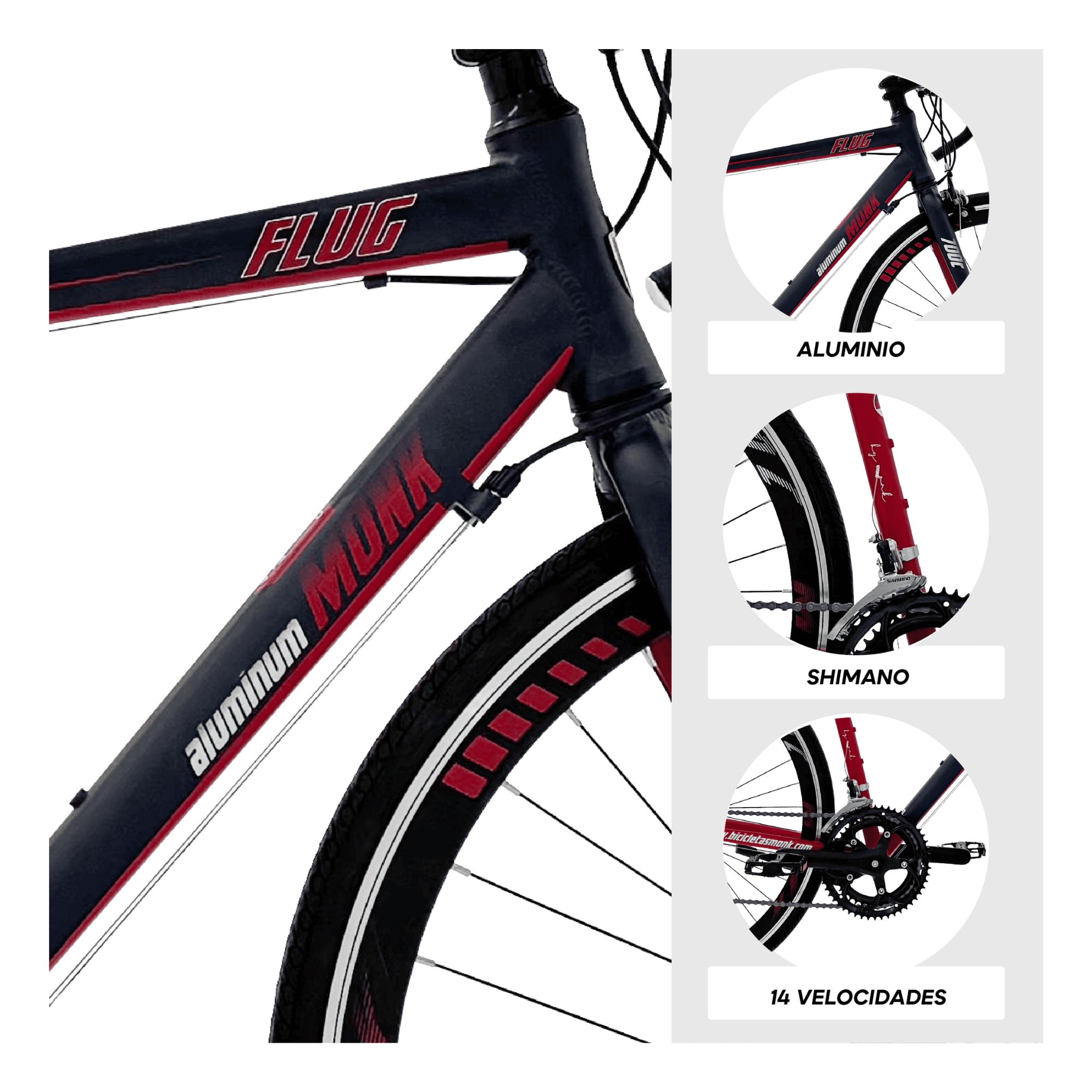 Foto 4 pulgar | Bicicleta De Ruta Monk Flug Rodada 700 Negro Rojo