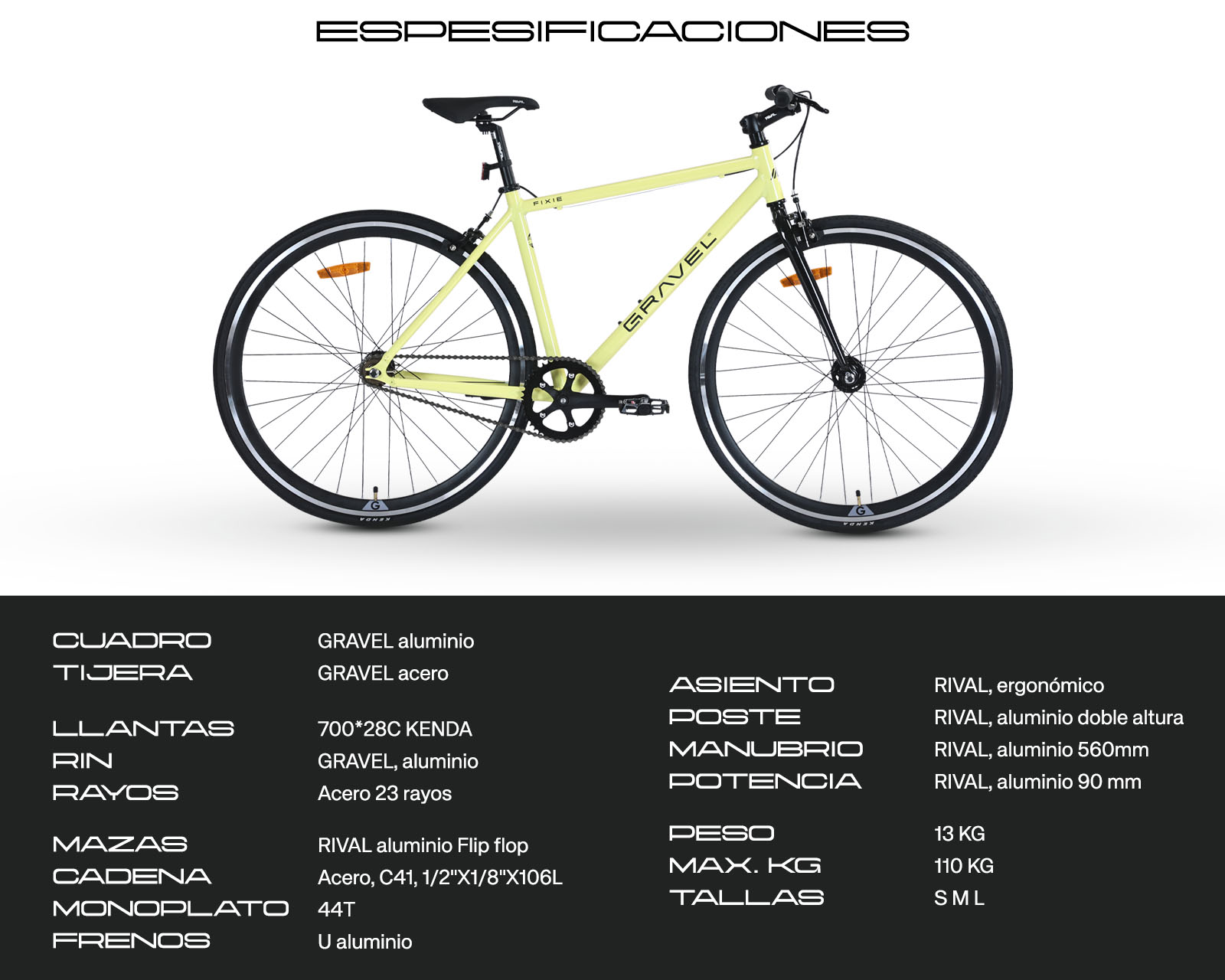 Foto 9 pulgar | Bicicleta Fixie Amarillo 47