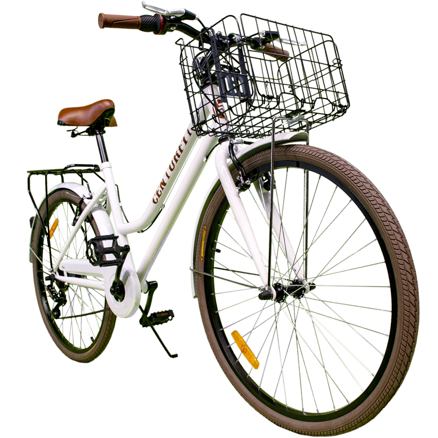 Bicicleta Vintage Retro Centurfit color Blanco de 26 Pulgadas con 6 Velocidades Incluye Canastilla Acero en Pie de Apoyo