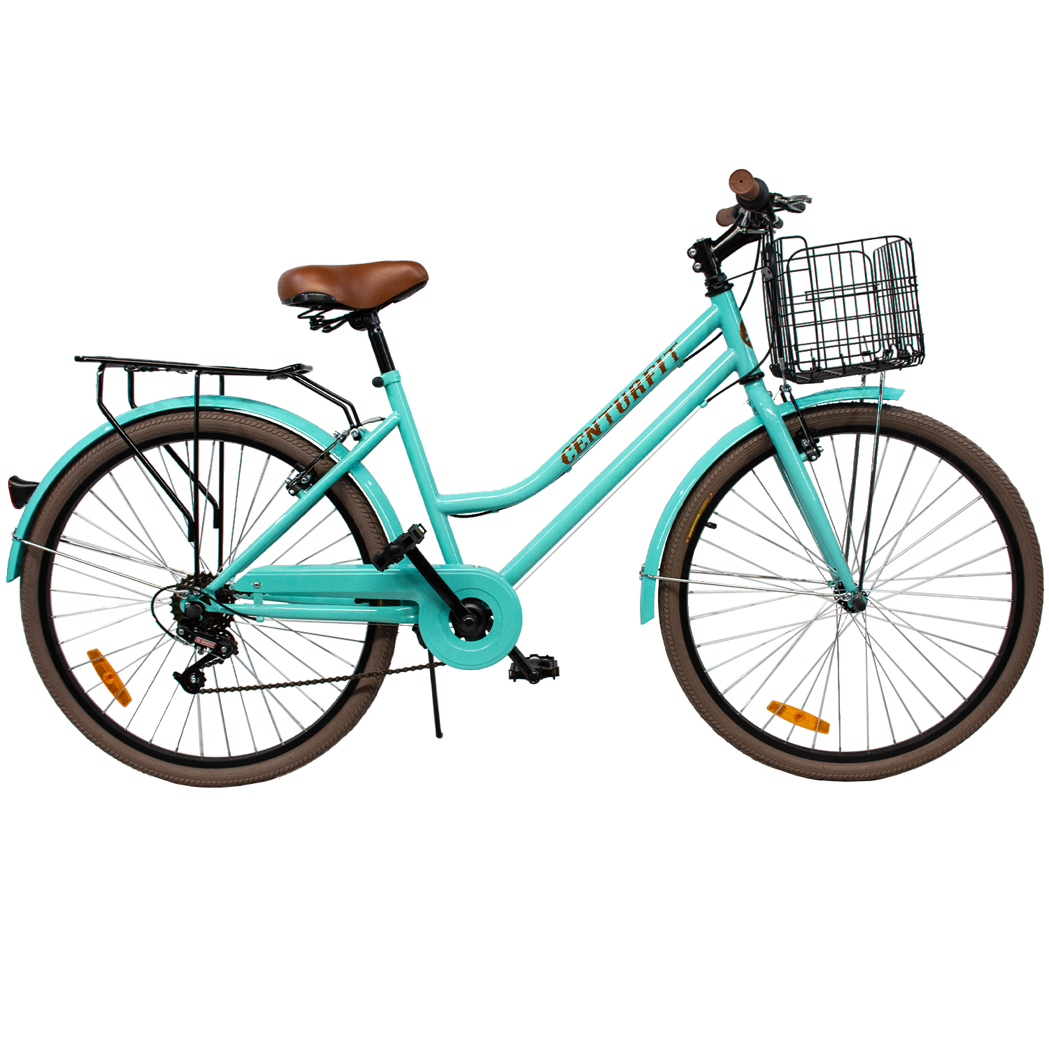 Foto 3 pulgar | Bicicleta Vintage Retro Centurfit Azul Menta de 26 Pulgadas con 6 Velocidades Incluye Canastilla de Acero