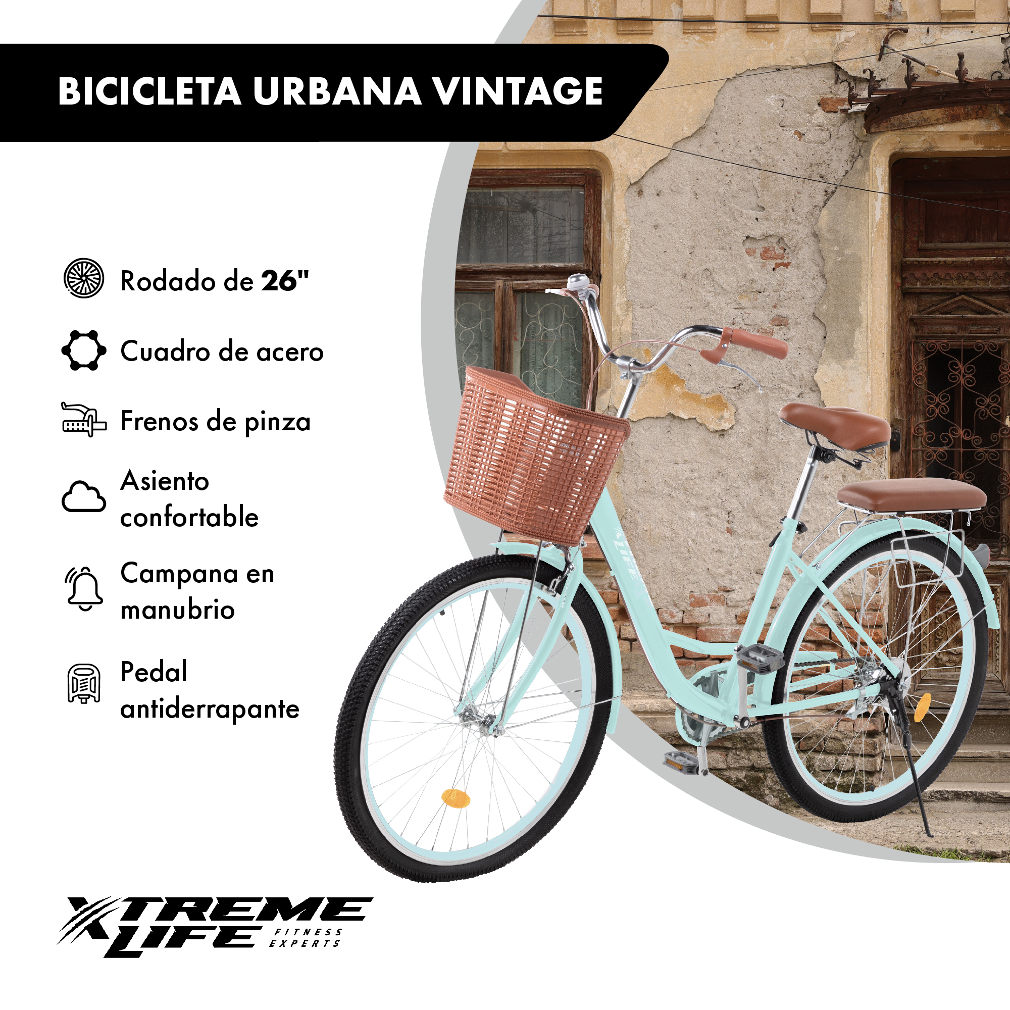 Foto 3 pulgar | Bicicleta Urbana Vintage Xtreme Life R26 color Verde