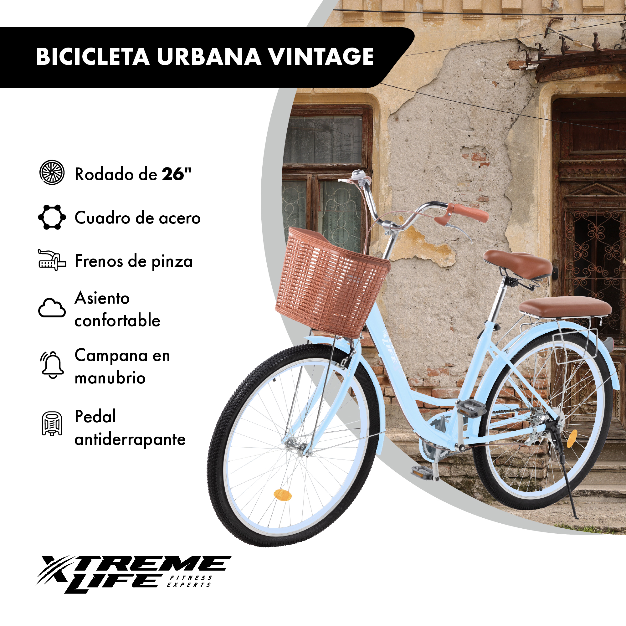 Foto 3 pulgar | Bicicleta Urbana Vintage Xtreme Life R26 color Azul