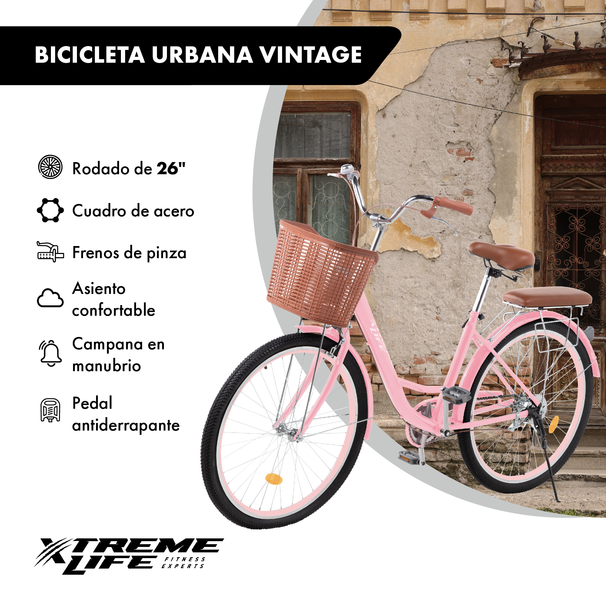 Foto 3 pulgar | Bicicleta Urbana Vintage Xtreme Life R26 color Rosa