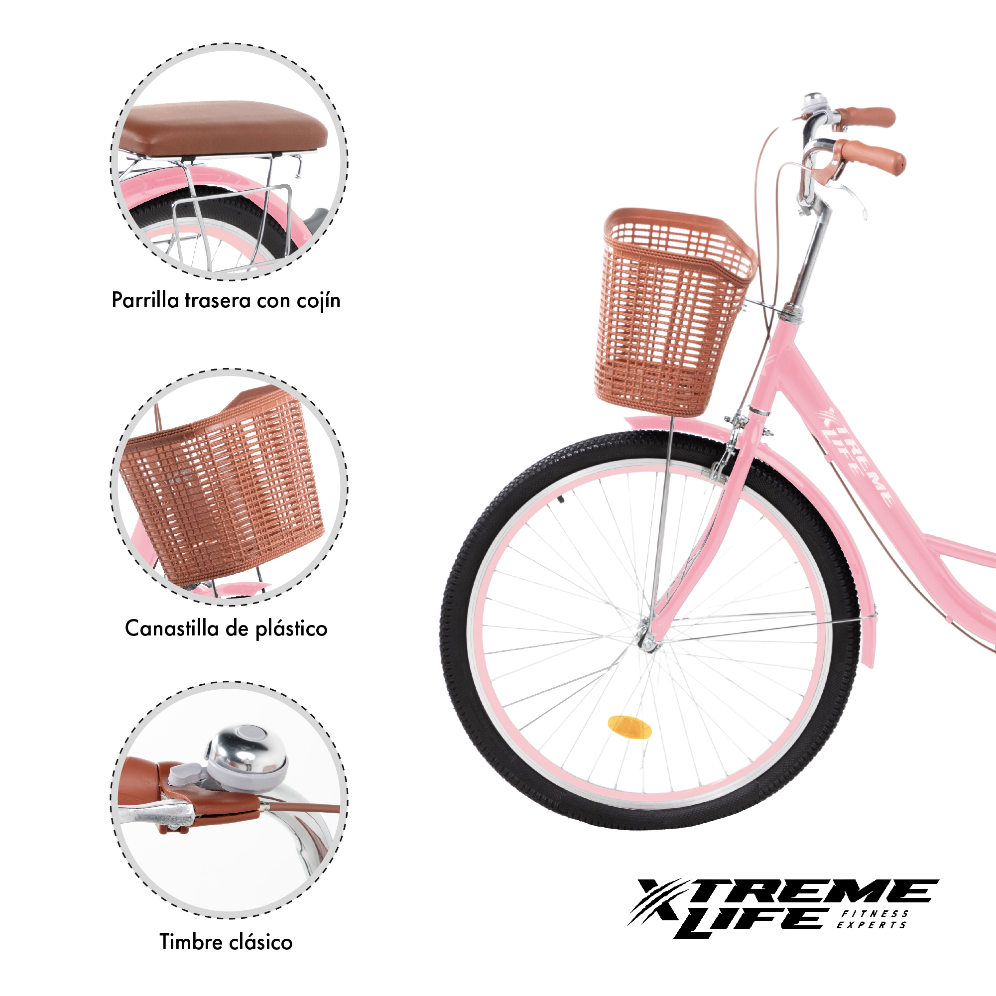 Foto 4 pulgar | Bicicleta Urbana Vintage Xtreme Life R26 color Rosa