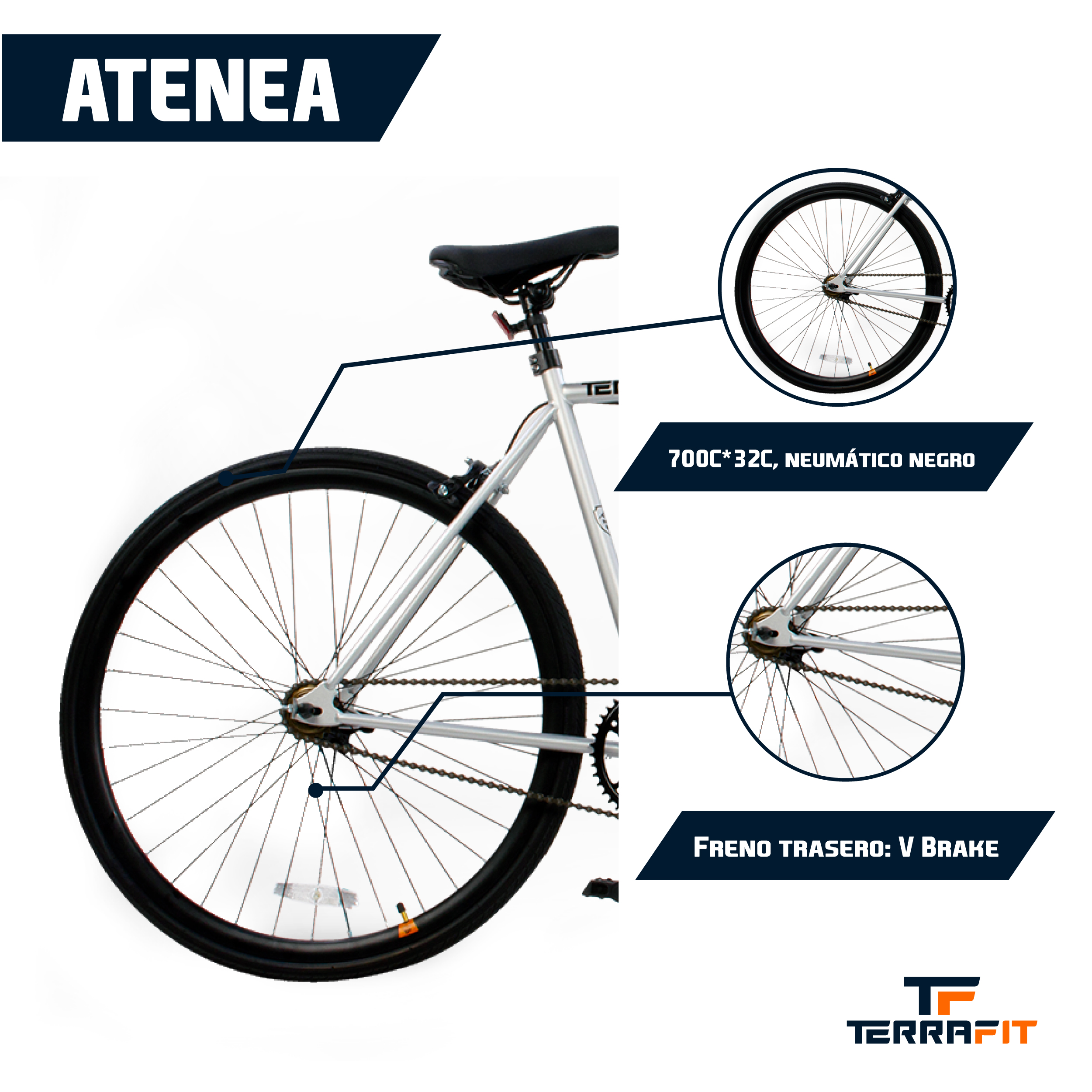 Foto 5 pulgar | Bicicleta TerraFit Fixie Rodada 700 Ciudad Atenea Plata