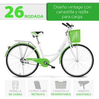 Foto 3 | Bicicleta Retro Altera RBIKE-002 color Verde Rodada 26 con Canastilla y Rejilla de Carga