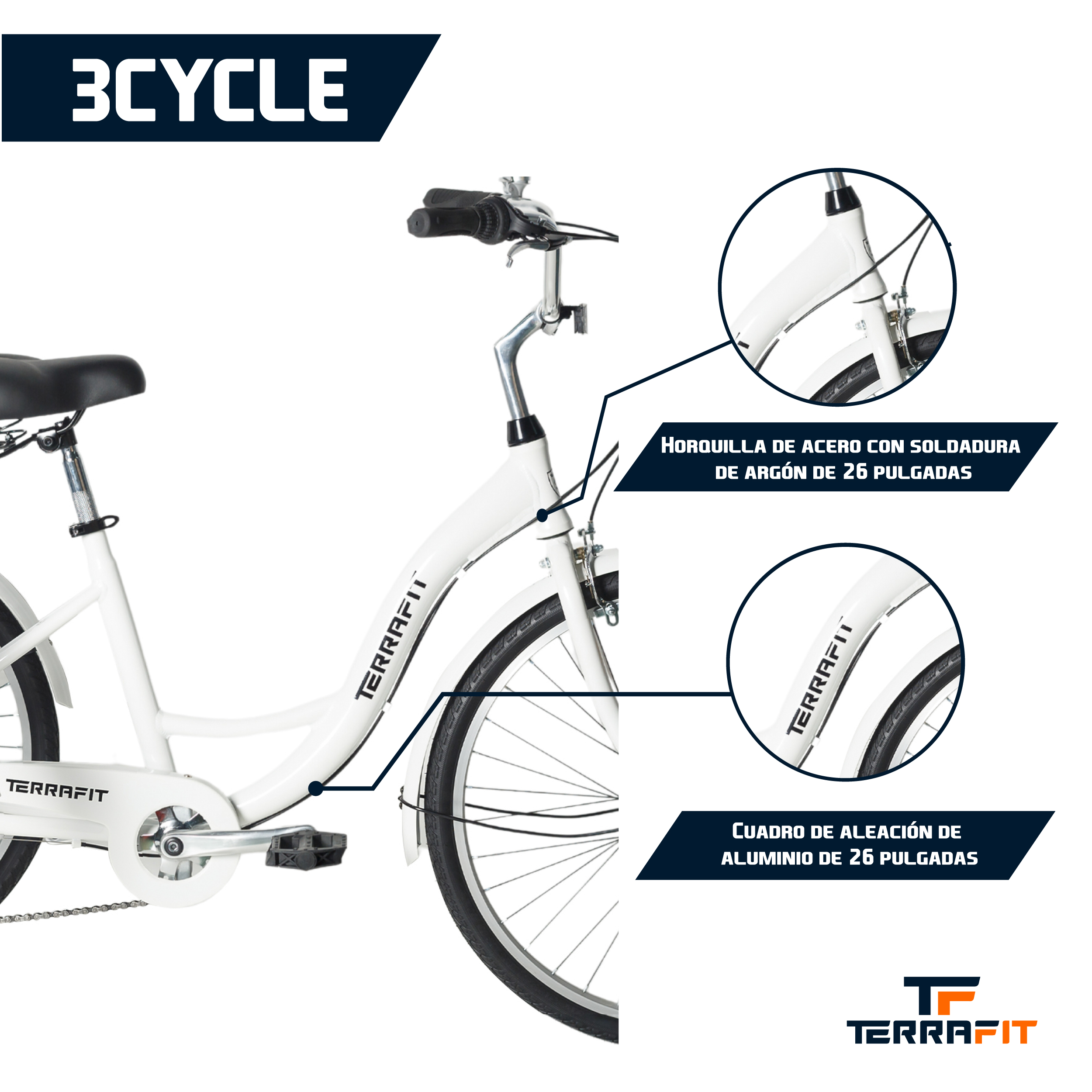 Foto 5 | Tricicleta Urbana Terrafit R26 Acero Inoxidable 7v Color Blanco