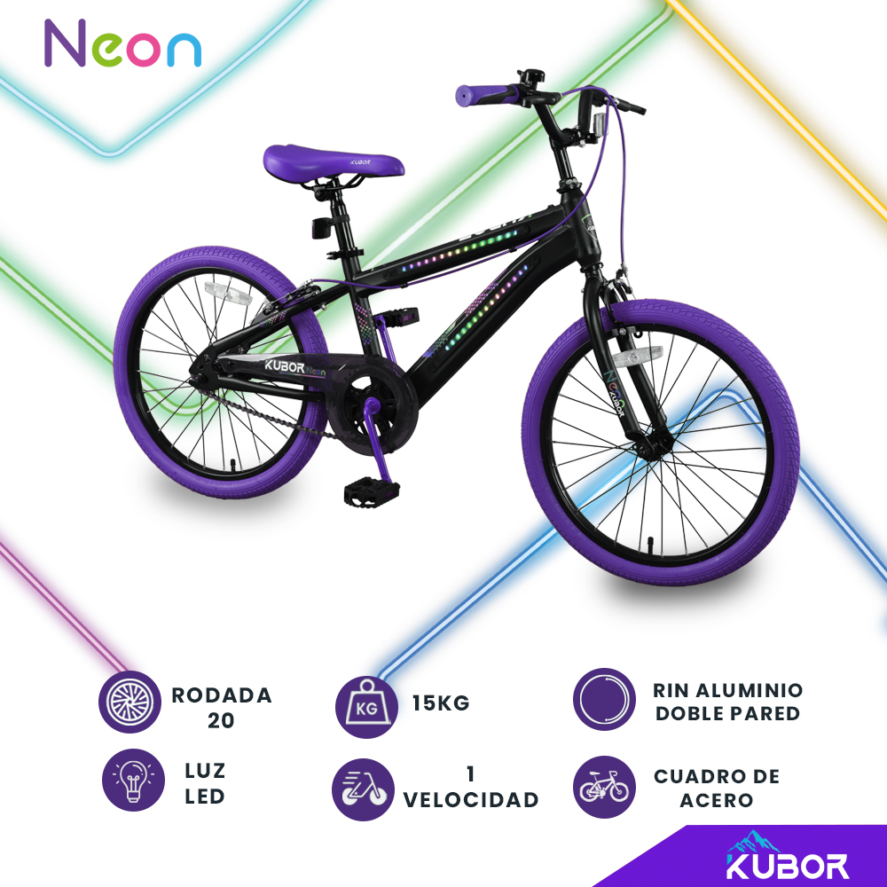 Foto 4 pulgar | Bicicleta Para Niño De Montaña Neon Rodada 20 Kubor Purpura