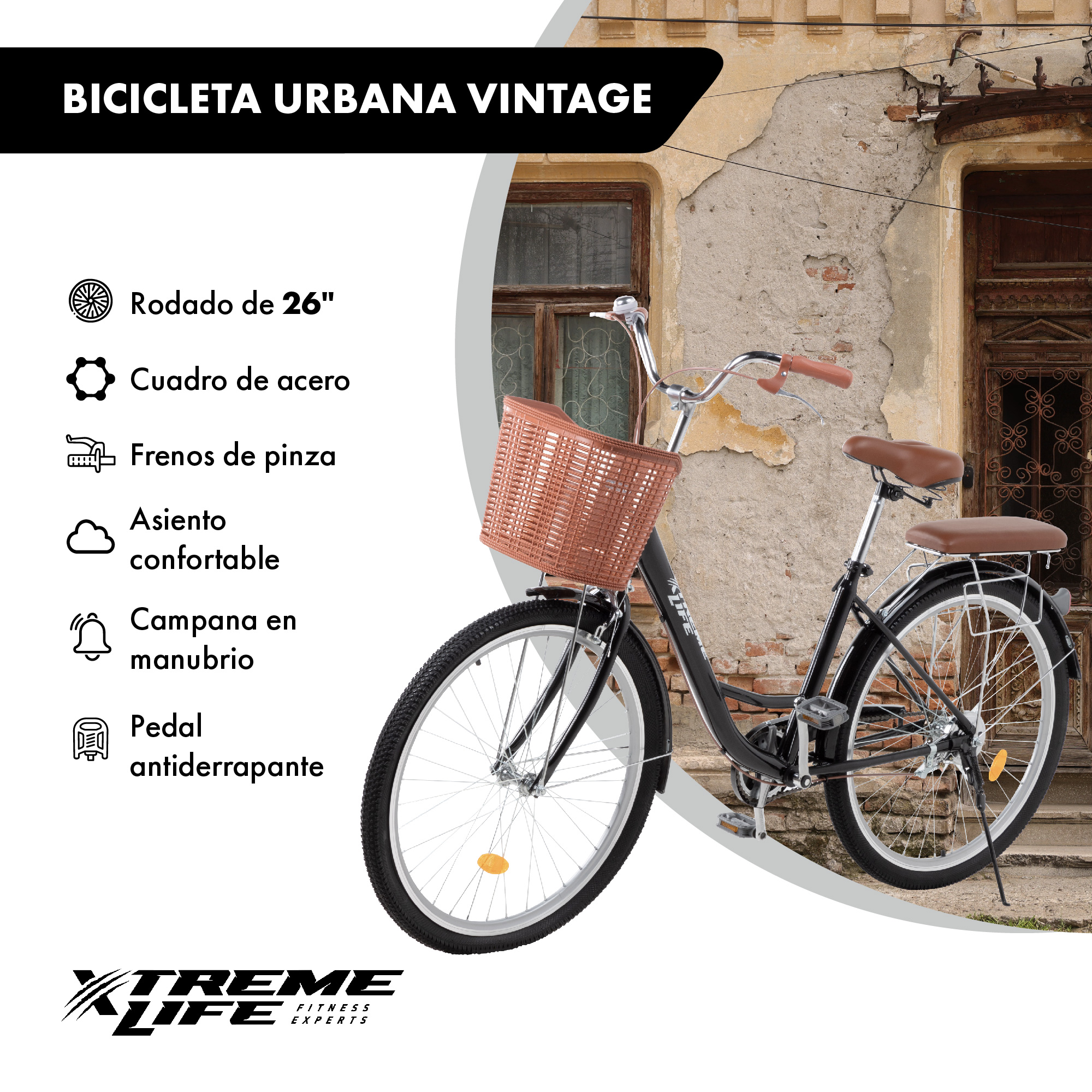 Foto 2 | Bicicleta Urbana R26 Canastilla Freno De Pinza Acero Vintage