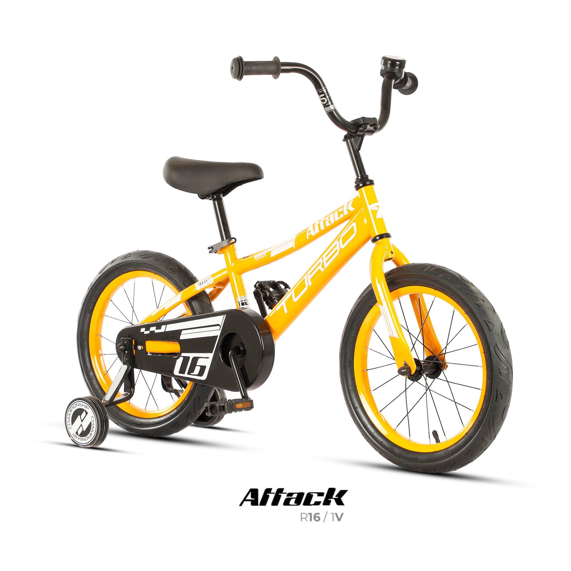 Bicicleta Turbo Attack color Amarillo para Niño R16 con Ruedas