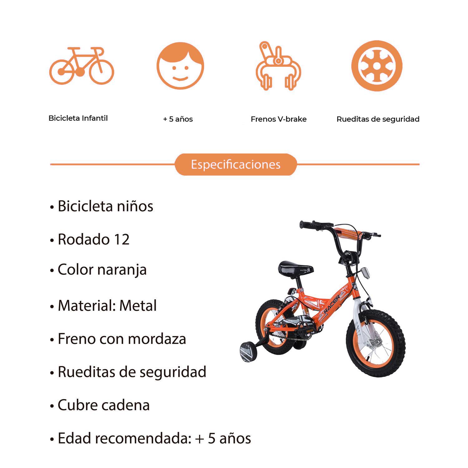 Foto 4 pulgar | Bicicleta Aro-12'' RACER Eco - Llanta Rayo - Color Naranja