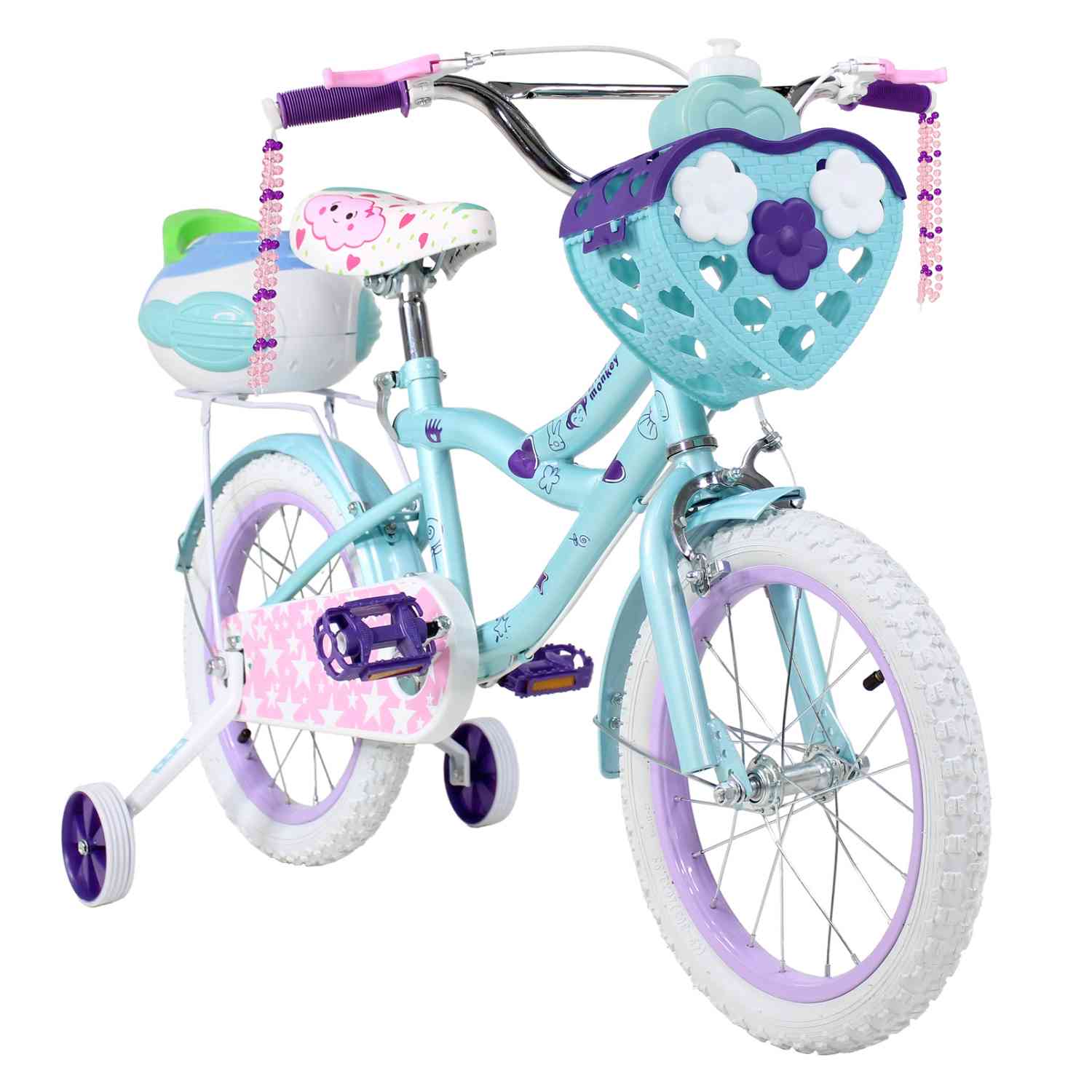 Bicicleta Infantil Little Monkey color Azul para Niña R16 + Canasta Termo Y Rueditas