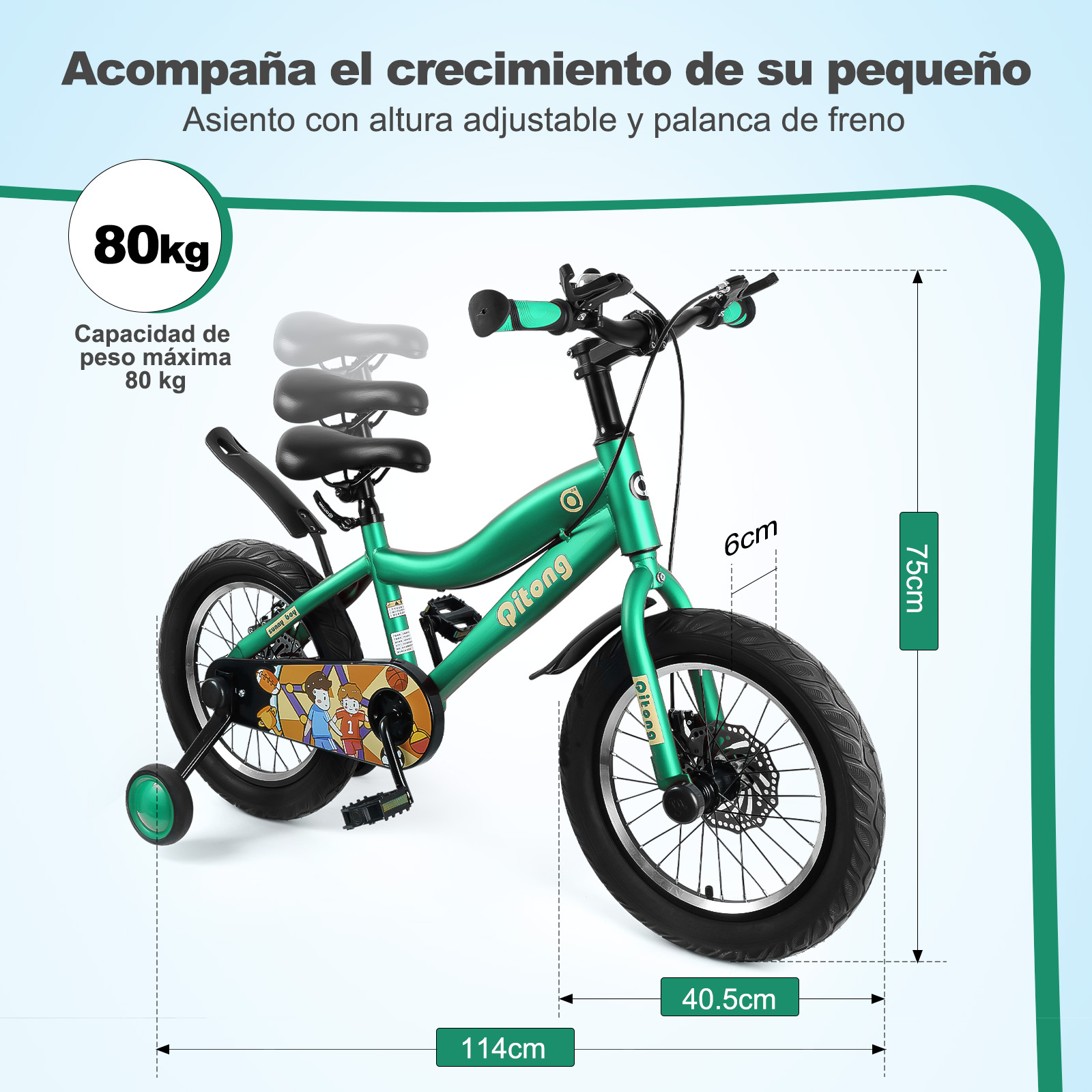 Foto 6 pulgar | Bicicleta Infantil Ligera de 16 Pulgadas para Niños 2 en 1 con Llantas y Pedal Entrenador Generac S10118 color Verde