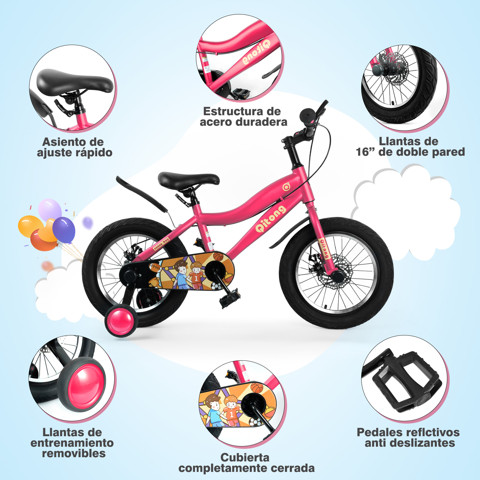 Foto 3 pulgar | Bicicleta Infantil Ligera de 16 Pulgadas para Niños 2 en 1 con Llantas y Pedal Entrenador Generac S10117 color Rosa