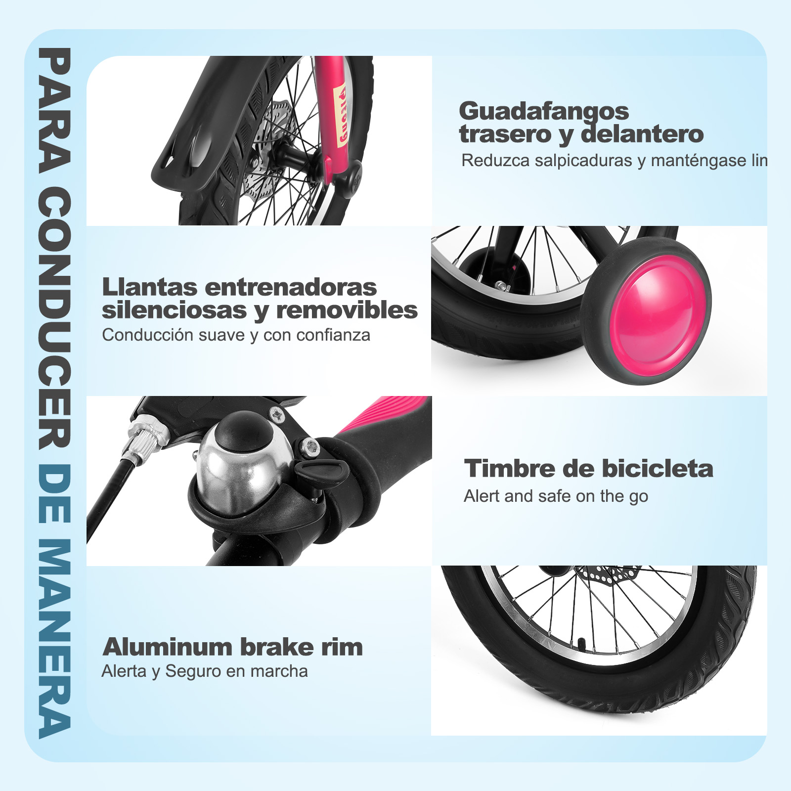 Foto 5 pulgar | Bicicleta Infantil Ligera de 16 Pulgadas para Niños 2 en 1 con Llantas y Pedal Entrenador Generac S10117 color Rosa