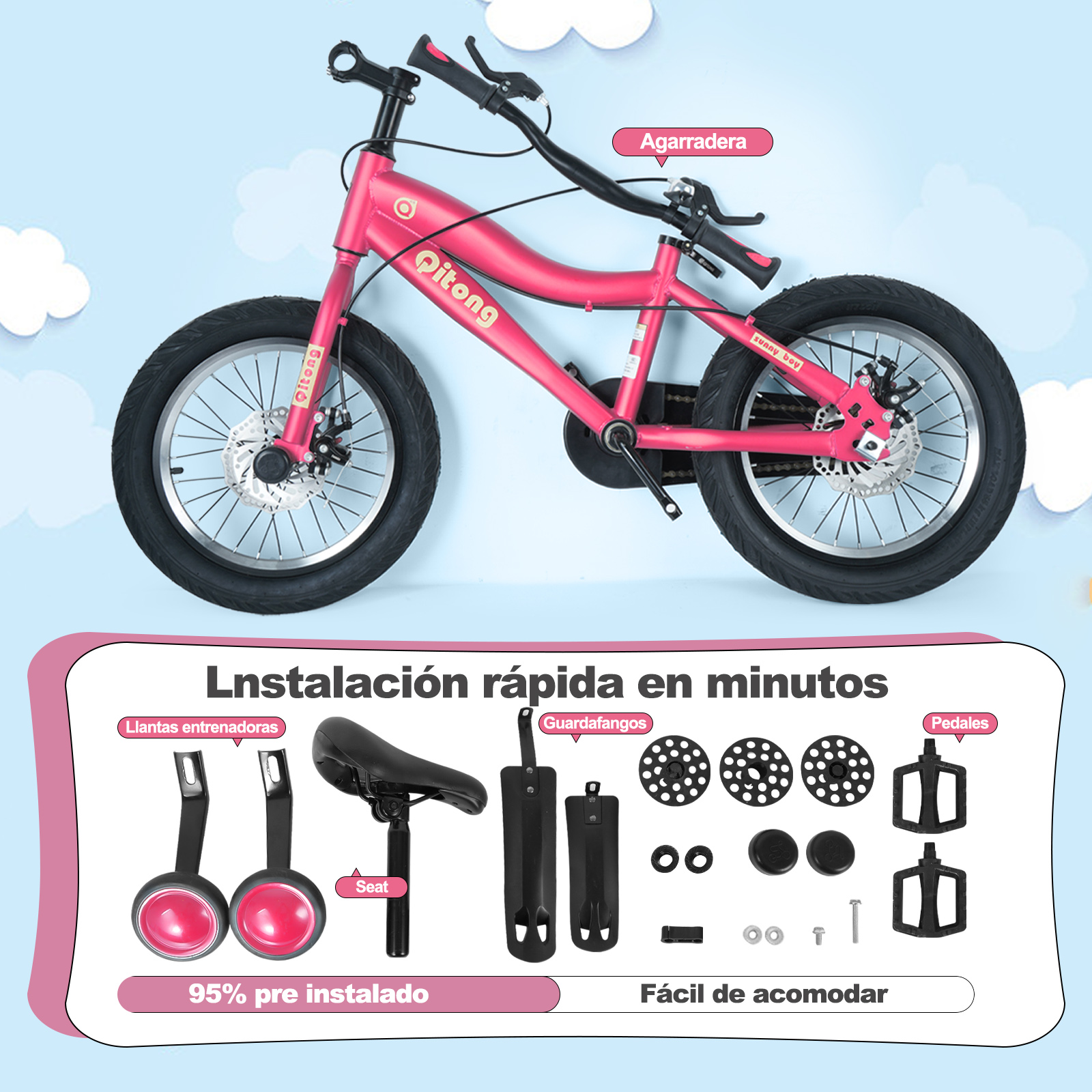 Foto 7 pulgar | Bicicleta Infantil Ligera de 16 Pulgadas para Niños 2 en 1 con Llantas y Pedal Entrenador Generac S10117 color Rosa