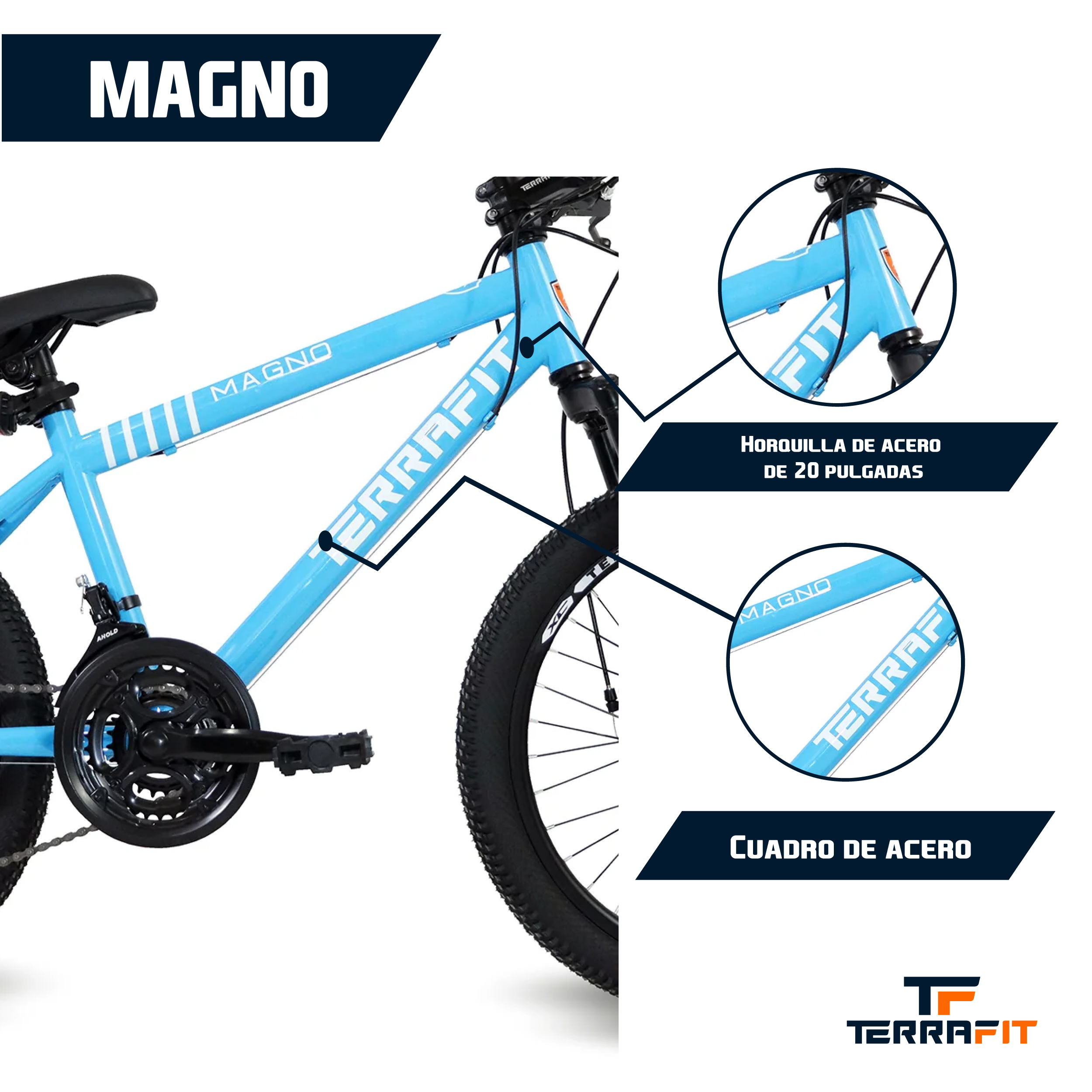 Foto 6 pulgar | Bicicleta Infantil Terrafit Magno R20 Acero Inoxidable 21V color Azul