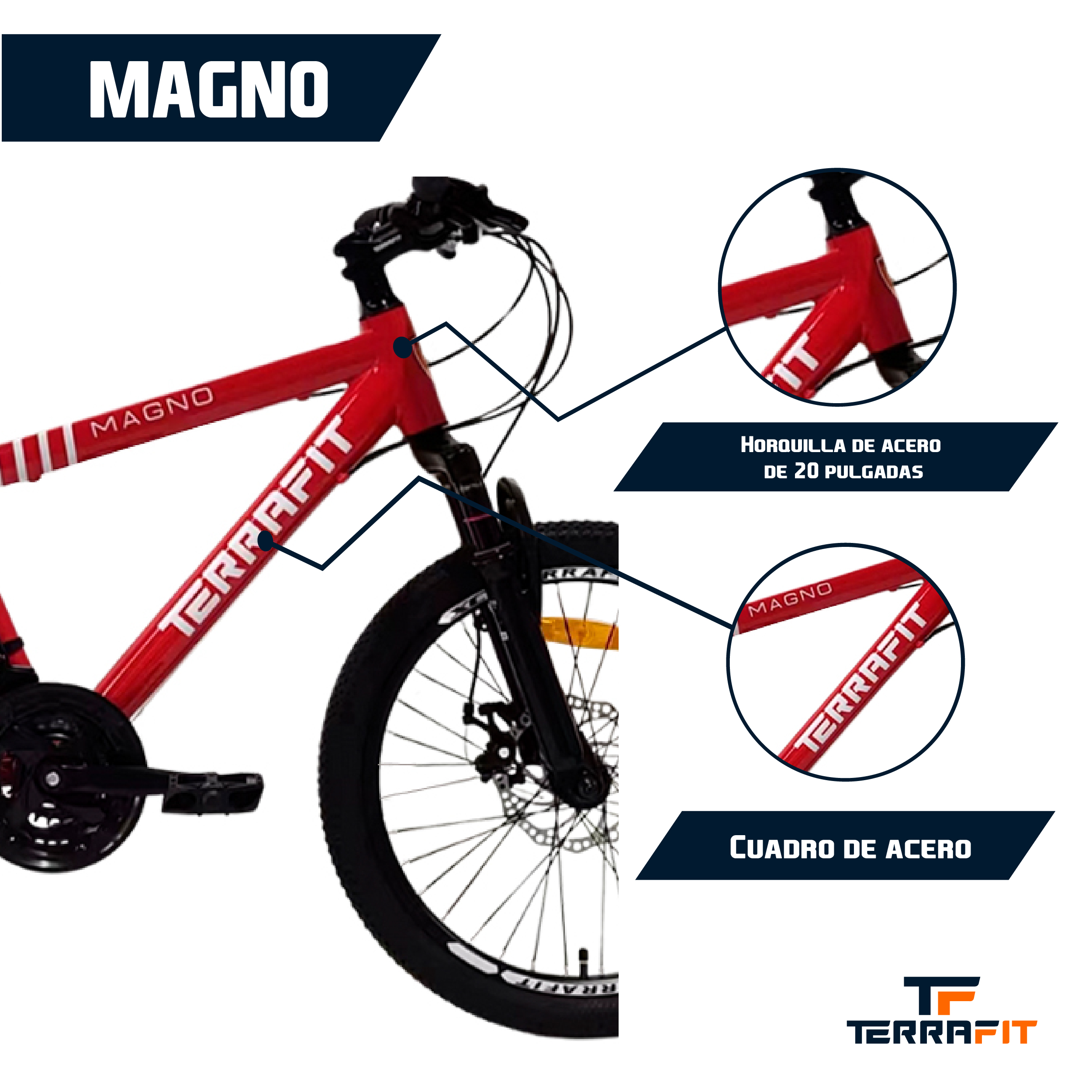 Foto 6 pulgar | Bicicleta Infantil Terrafit Magno R20 Acero Inoxidable 21V color Rojo