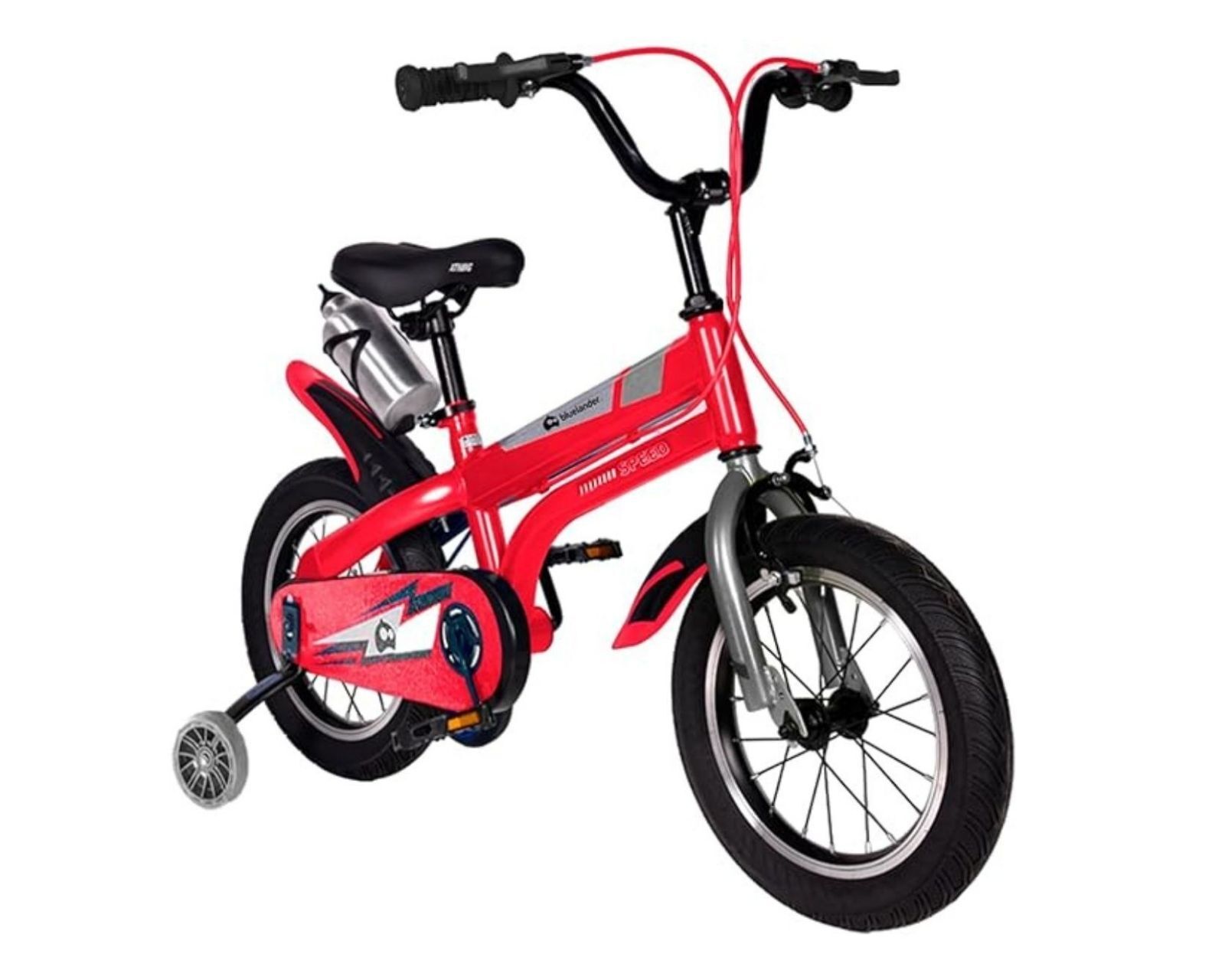 Bicicleta Infantil Bluelander Rodada 16 con Ruedas de Entrenamiento y Canastilla Metálica en Rojo para Niños