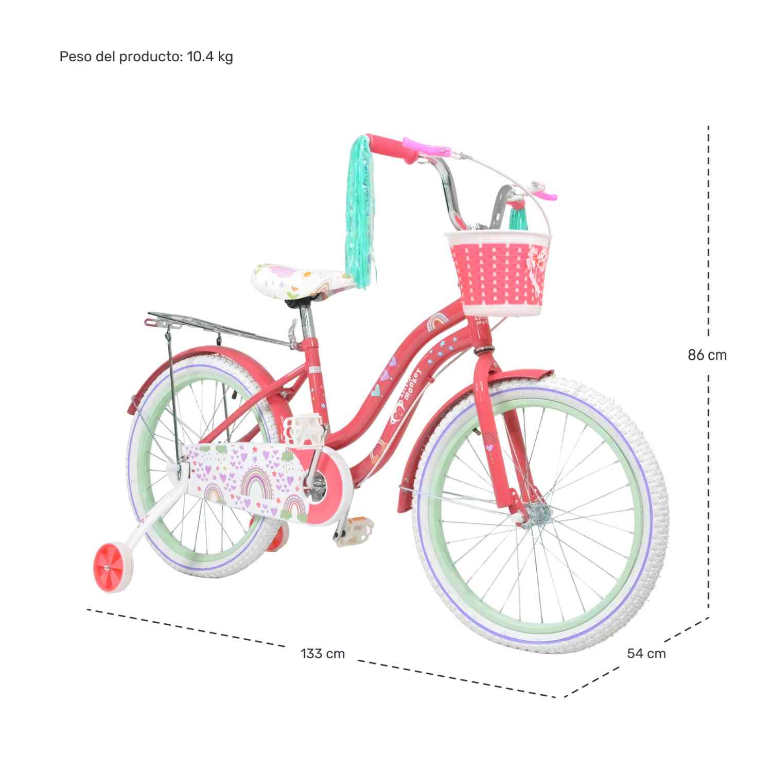 Foto 6 pulgar | Bicicleta Infantil Little Monkey R 20 con Canastilla y Llantas